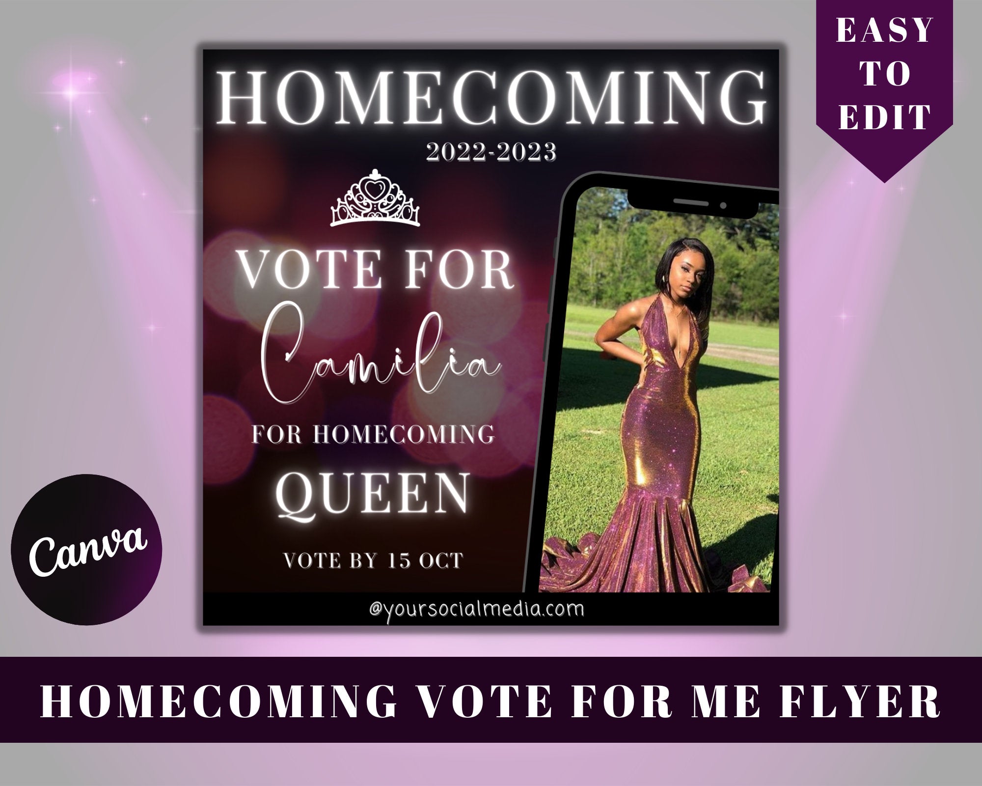 Vote Queen Flyer, Homecoming Court, Homecoming Flyer, Campaign Flyer, Election Flyer, Voting Flyer, Instagram Flyer, Beauty Flyer