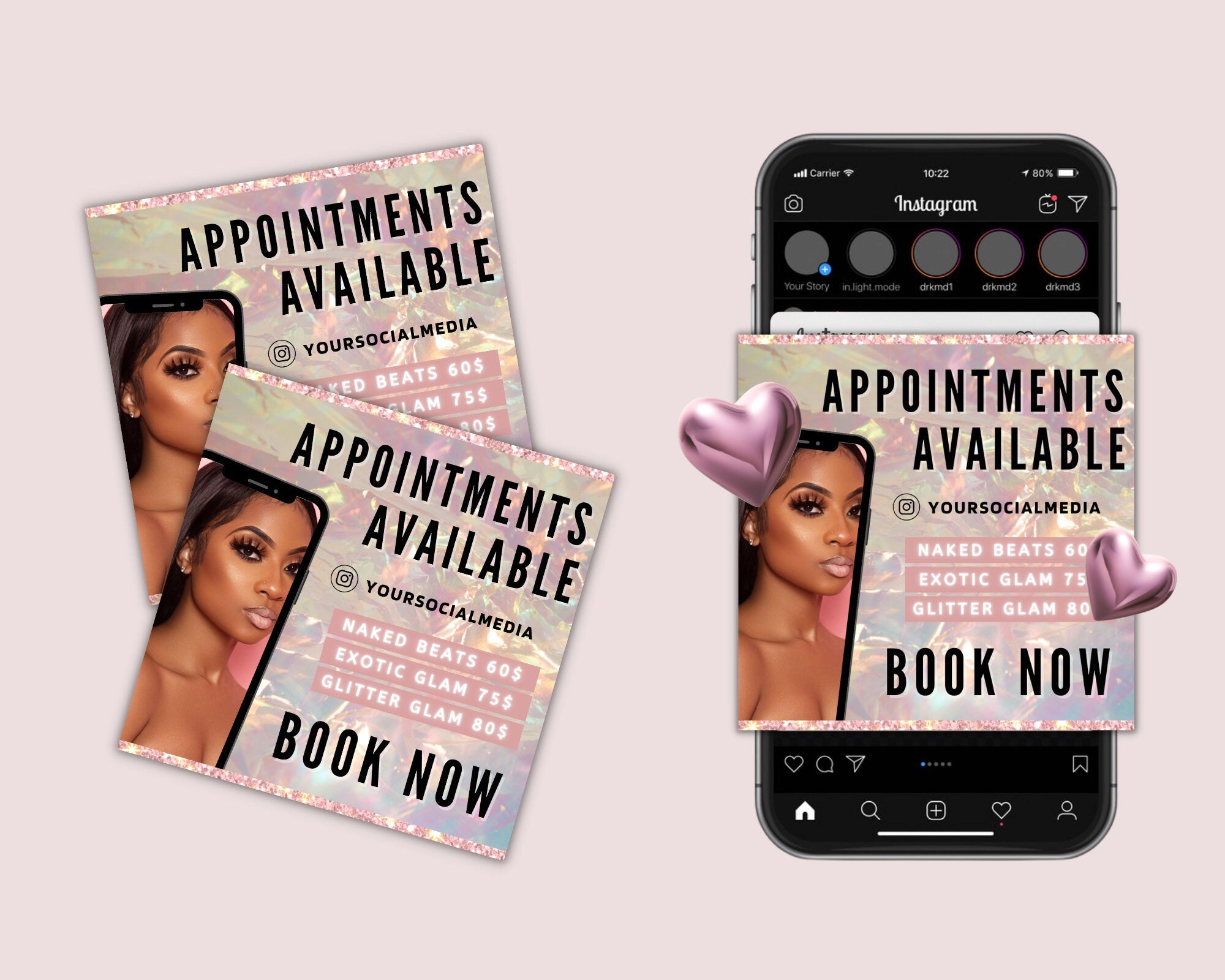 Glam Booking Appointment DIY Flyer Template, Hair Bundle Flyer, Beauty Flyer, Makeup Flyer, Hair Flyer, Boss Girl Business, Business Flyer