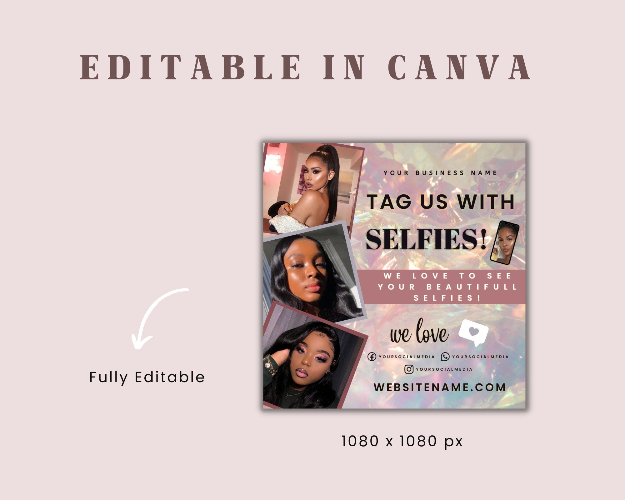 Tag Us In Your Selfie Flyer, Instagram Template, Diy Selfie Flyer, Instagram Flyer, Hair Flyer, We Love Selfies, Tag Us, Tag Us Flyer