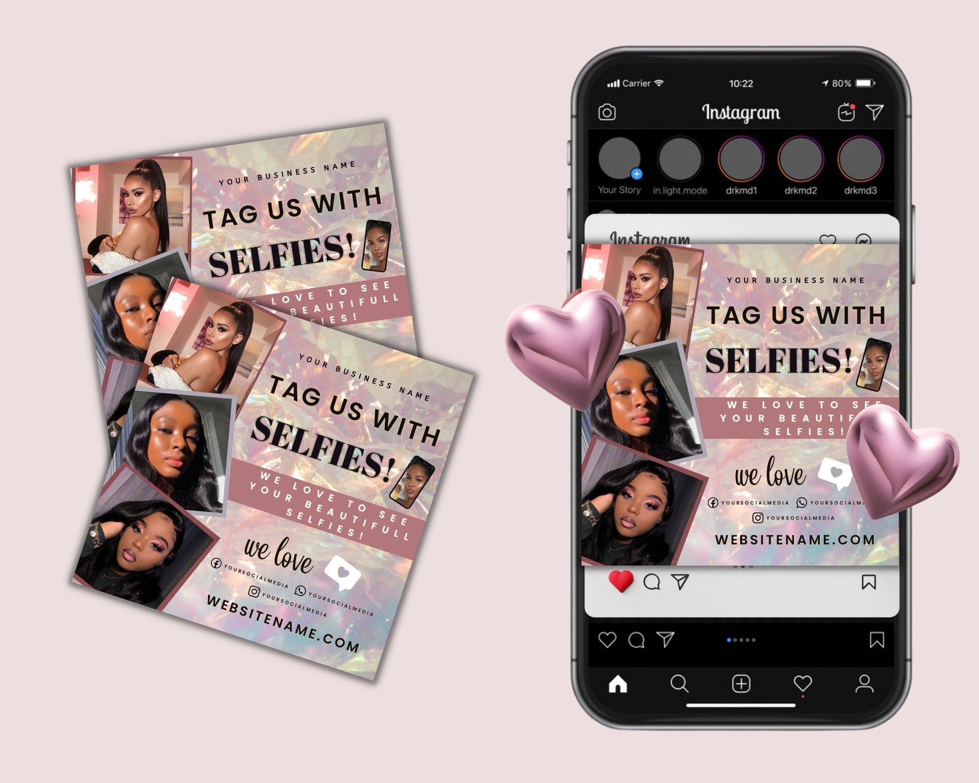 Tag Us In Your Selfie Flyer, Instagram Template, Diy Selfie Flyer, Instagram Flyer, Hair Flyer, We Love Selfies, Tag Us, Tag Us Flyer