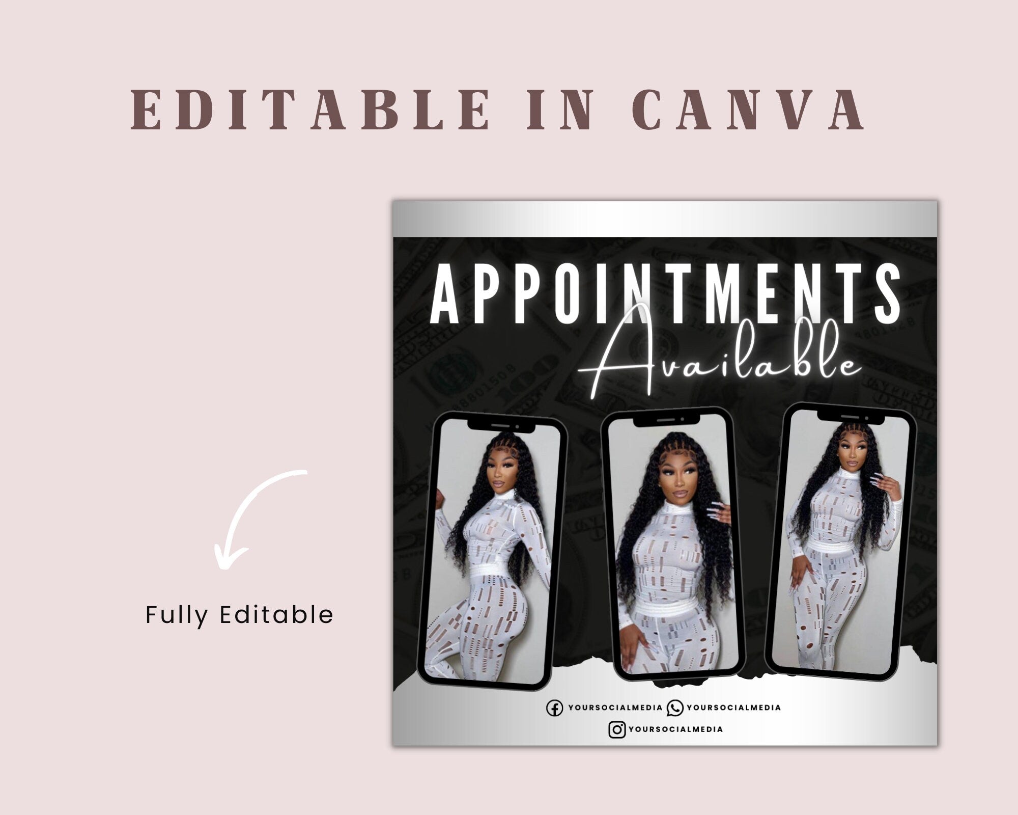 Appointment Available Flyer, DIY Book Now Appointments Available Hair Stylist Lash Nail MUA Social Media Instagram Editable Canva Template