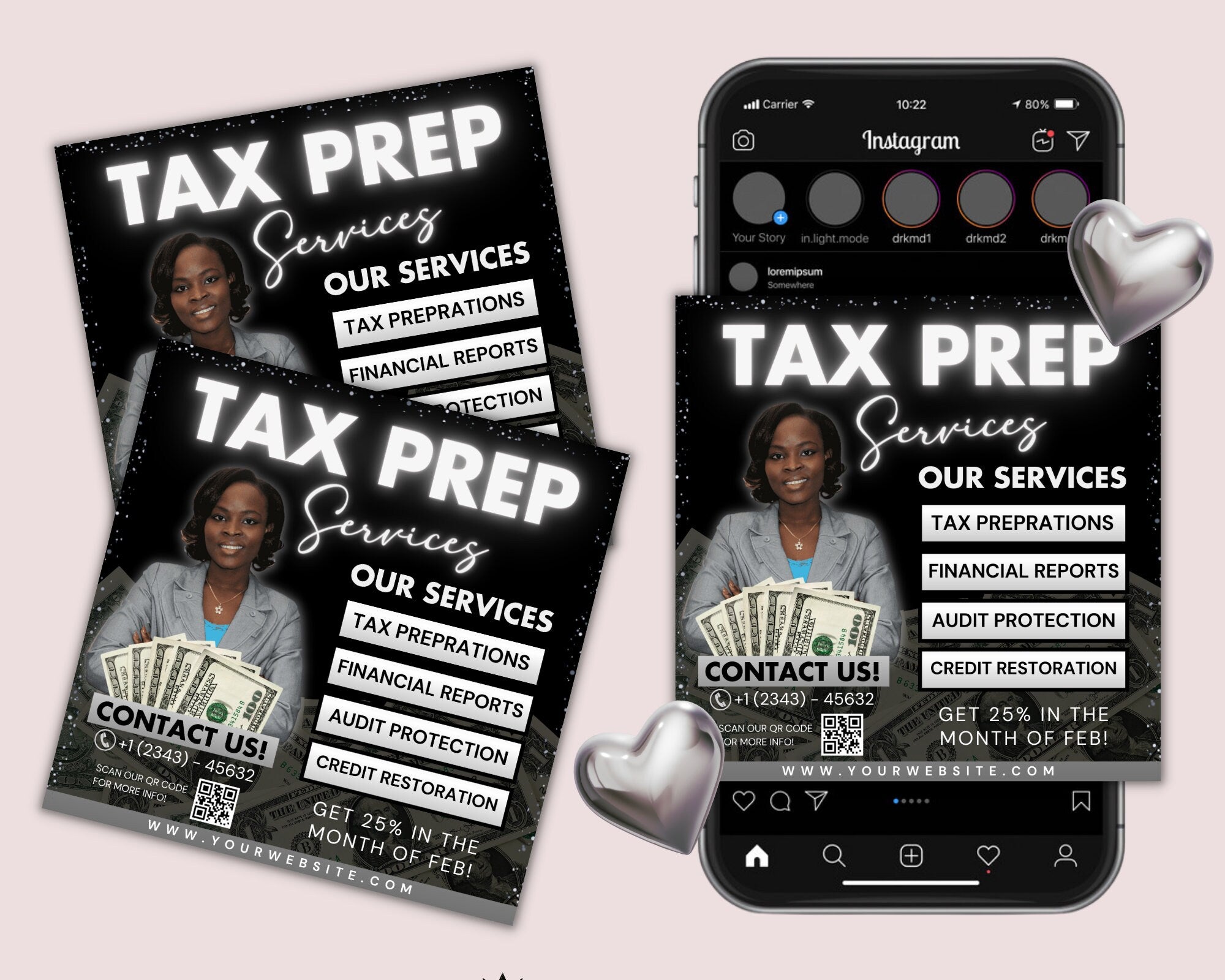 Tax Prep and Credit Repair Flyer, Tax Prep Flyer, Consultant Taxation Credit Score Marketing Service Social Media Instagram Canva Template