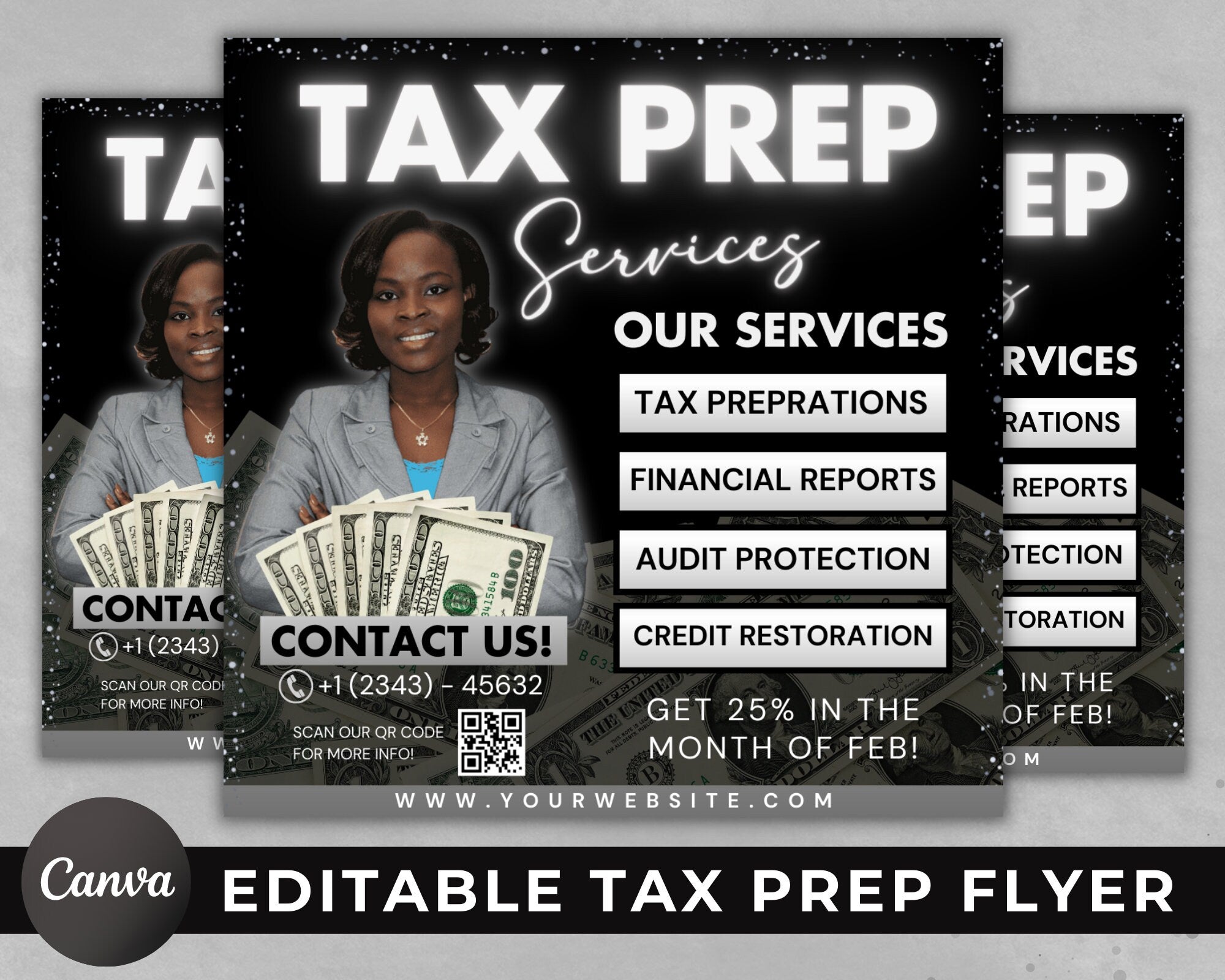 Tax Prep and Credit Repair Flyer, Tax Prep Flyer, Consultant Taxation Credit Score Marketing Service Social Media Instagram Canva Template