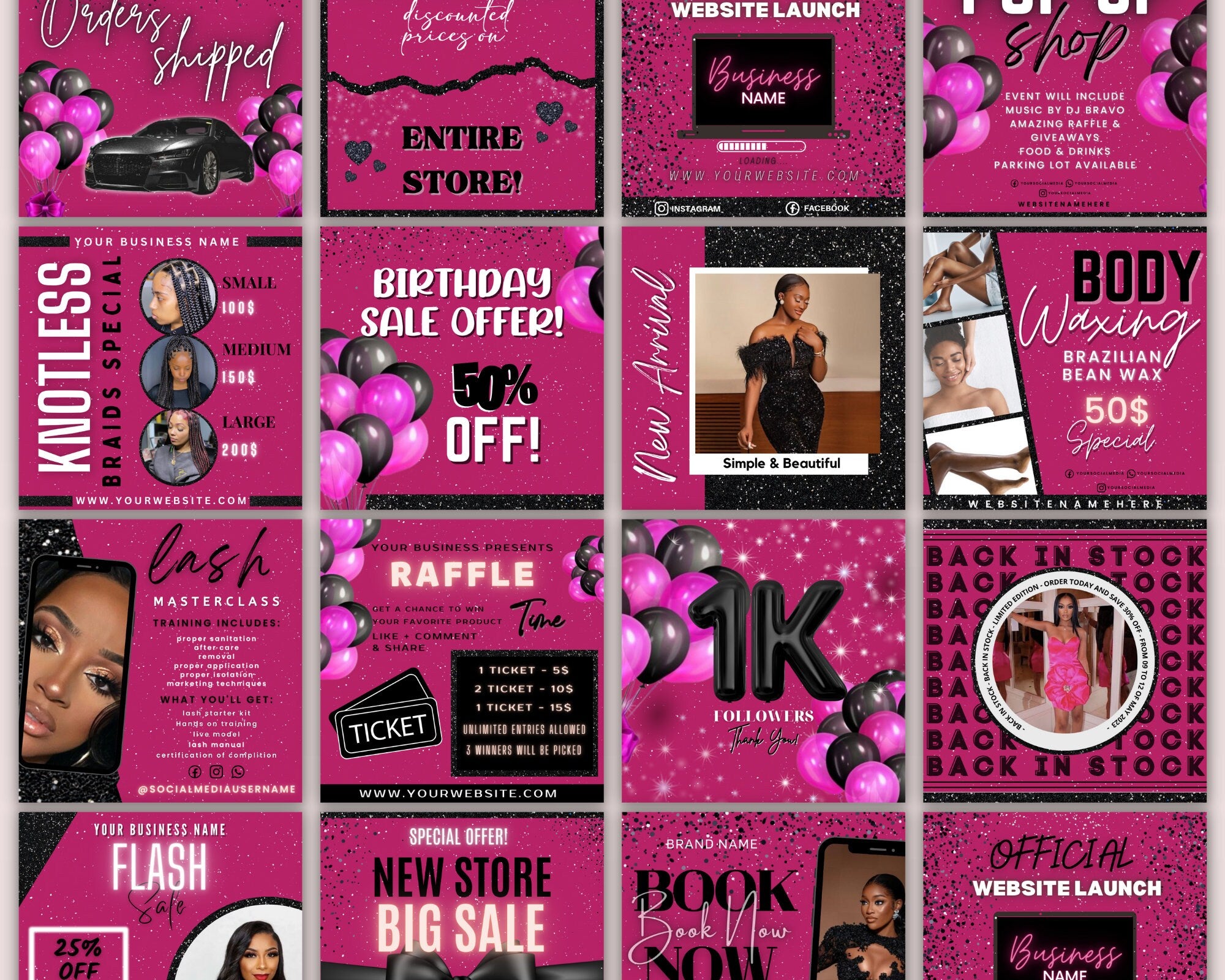 Social Media Flyer Bundle, Diy Flyer Template Design, Hair Flyers, Beauty Sales Flyers, Lash & Boutique Flyers, Instagram Business Flyer