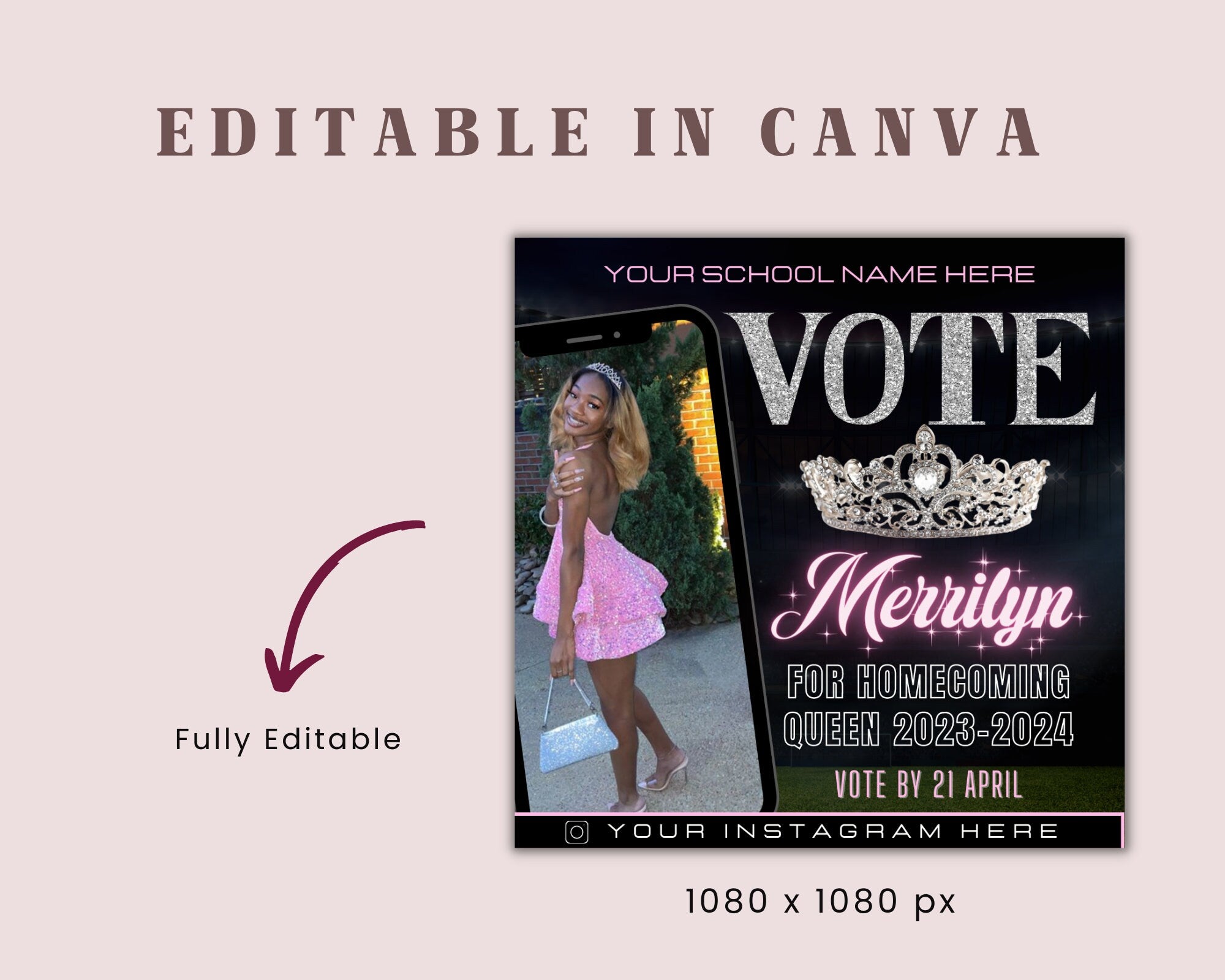 Vote Homecoming Queen Flyer, Homecoming Flyer, Campaign Flyer, Class Campaign Flyer, Election Flyer Prom Queen Flyer | DIY Editable Template