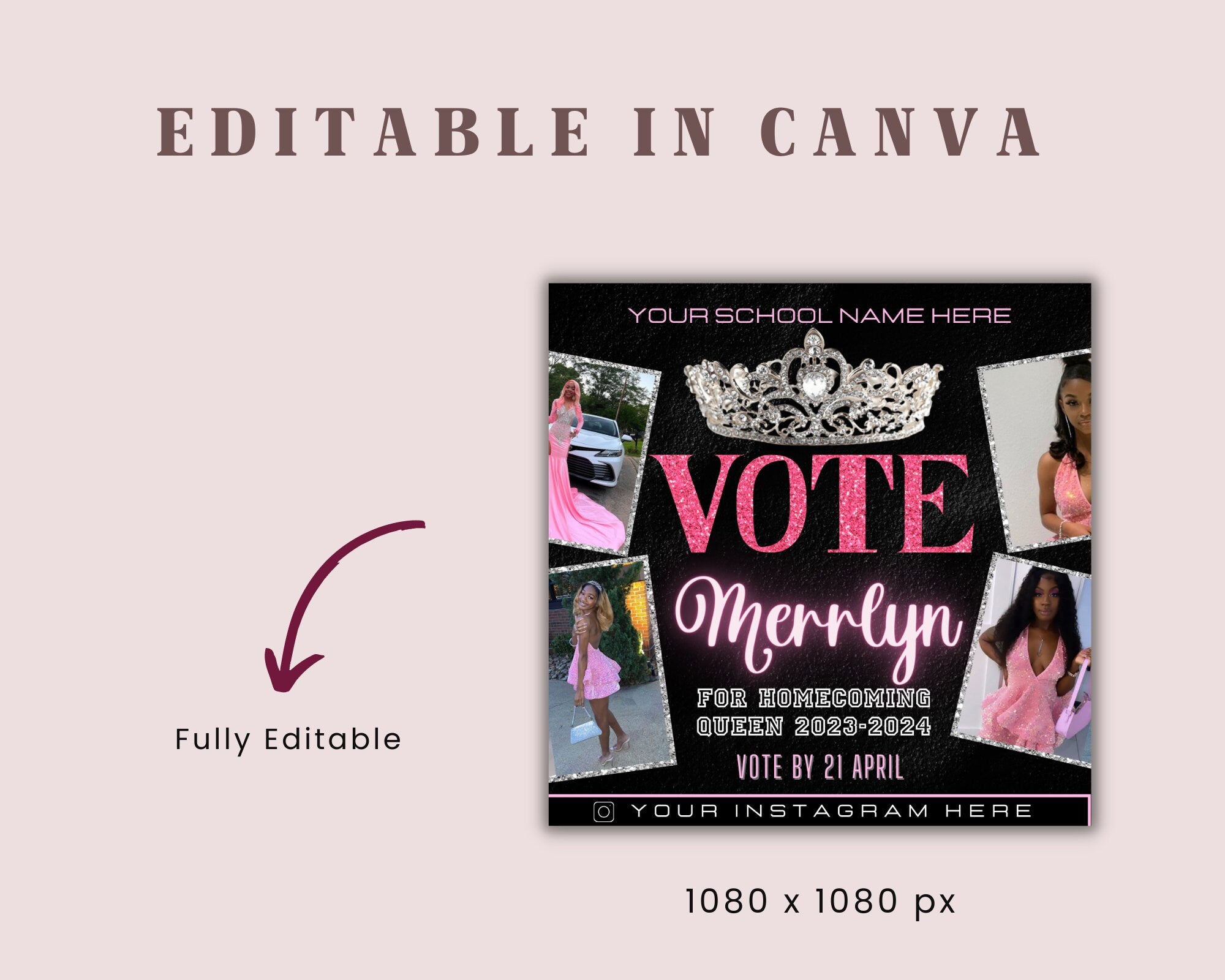 Vote Homecoming Queen Flyer, Homecoming Flyer, Campaign Flyer, Class Campaign Flyer, Election Flyer Prom Queen Flyer | DIY Editable Template