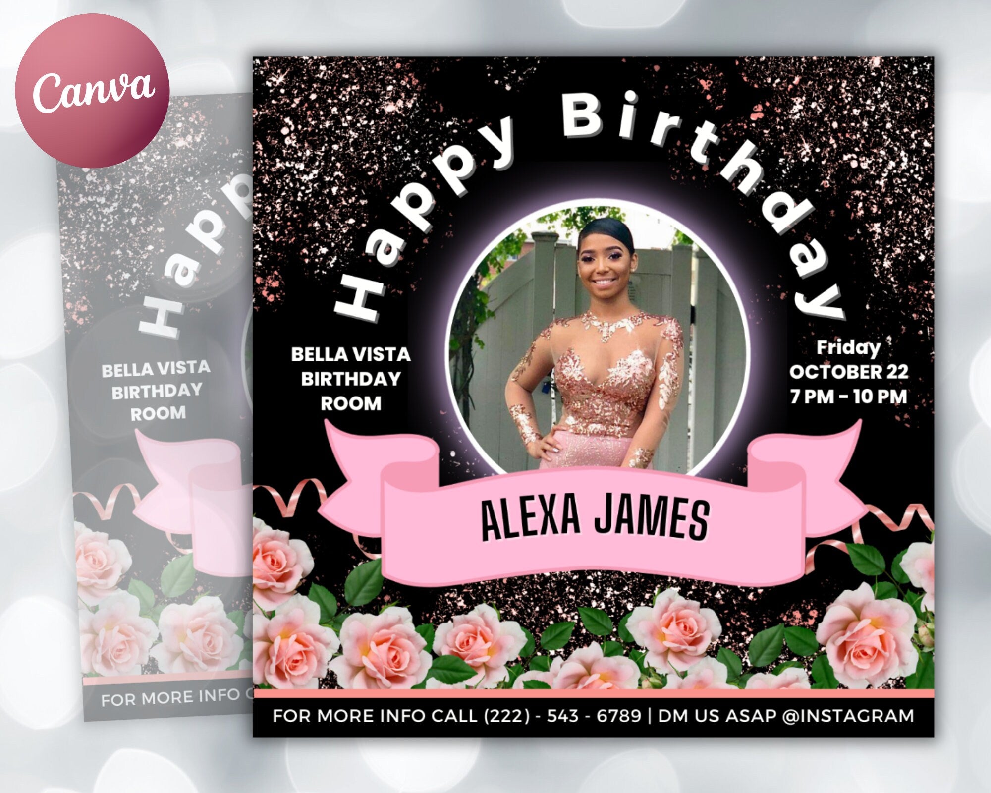 Birthday Flyer, Custom Editable Templates, Instagram Business Canva Flyer, Print At Home, Instant Download, DIY Template, Birthday Glam