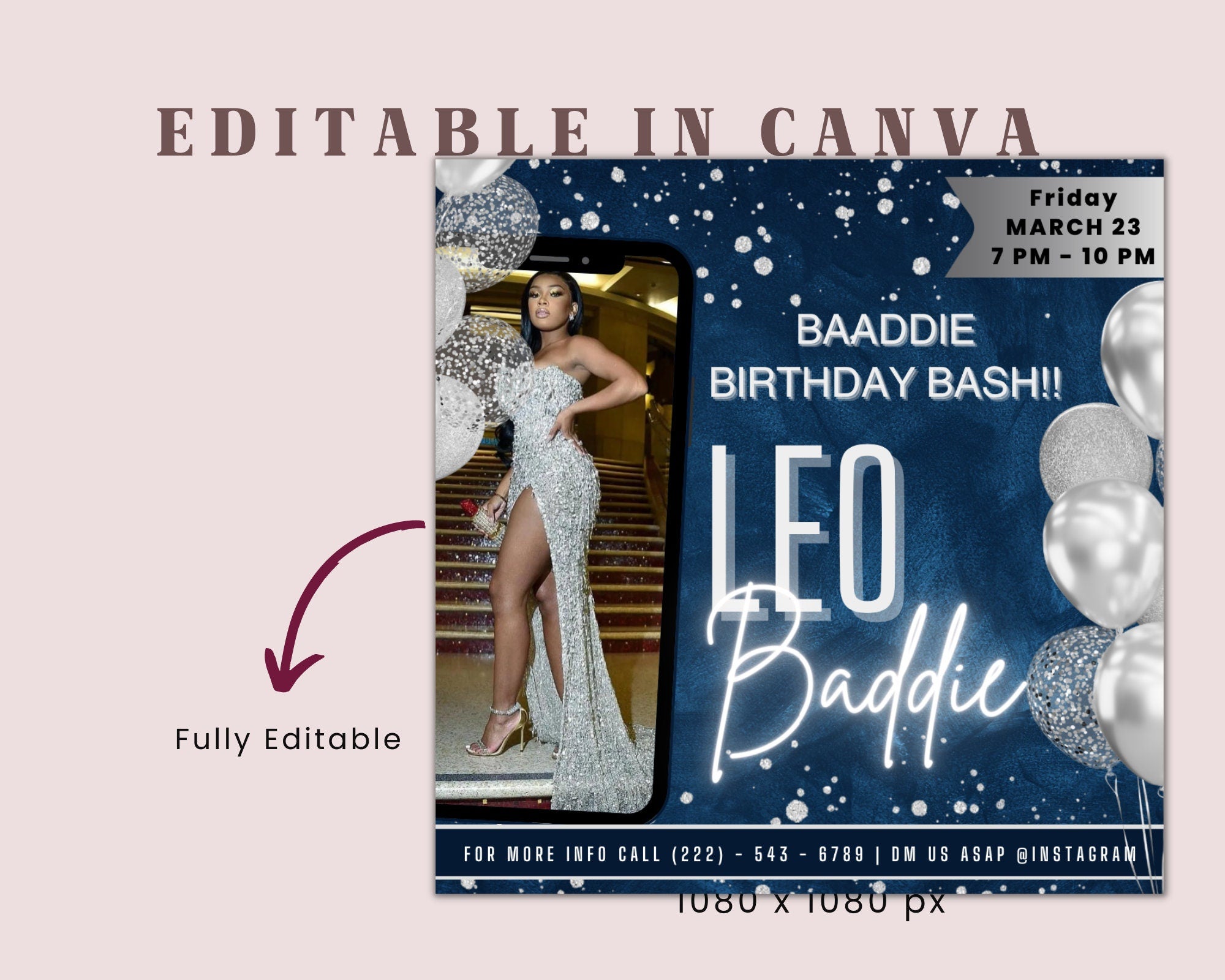 Leo Birthday Flyer, Birthday Template, Birthday Girl, Party Flyer, Celebration Flyer, Birthday Event, Birthday Invite, Canva Flyer Template