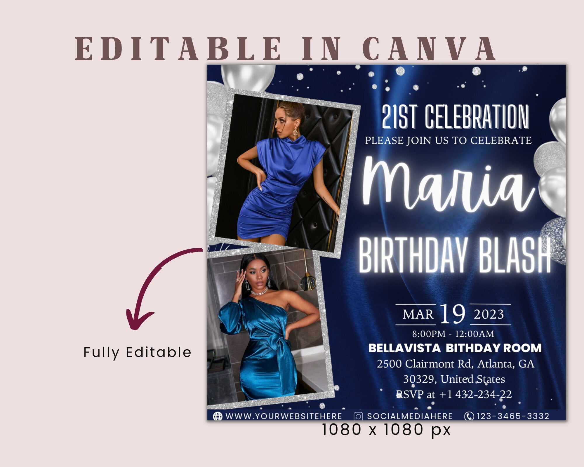 Birthday Flyer, Birthday Flyer Girl, Custom Editable Templates, Happy Birthday Flyer, Birthday Party Invitation, Birthday Girl Invitation