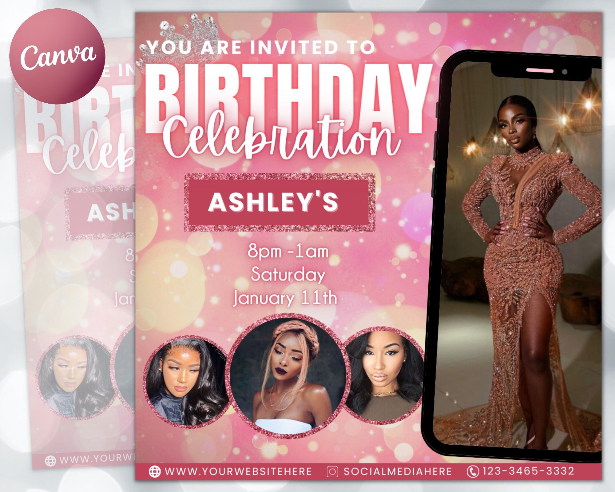 Editable Birthday Flyer, Birthday Girl Invitation, Birthday Flyer Girl, Happy Birthday Flyer, Birthday Party Invitation, Party invitation