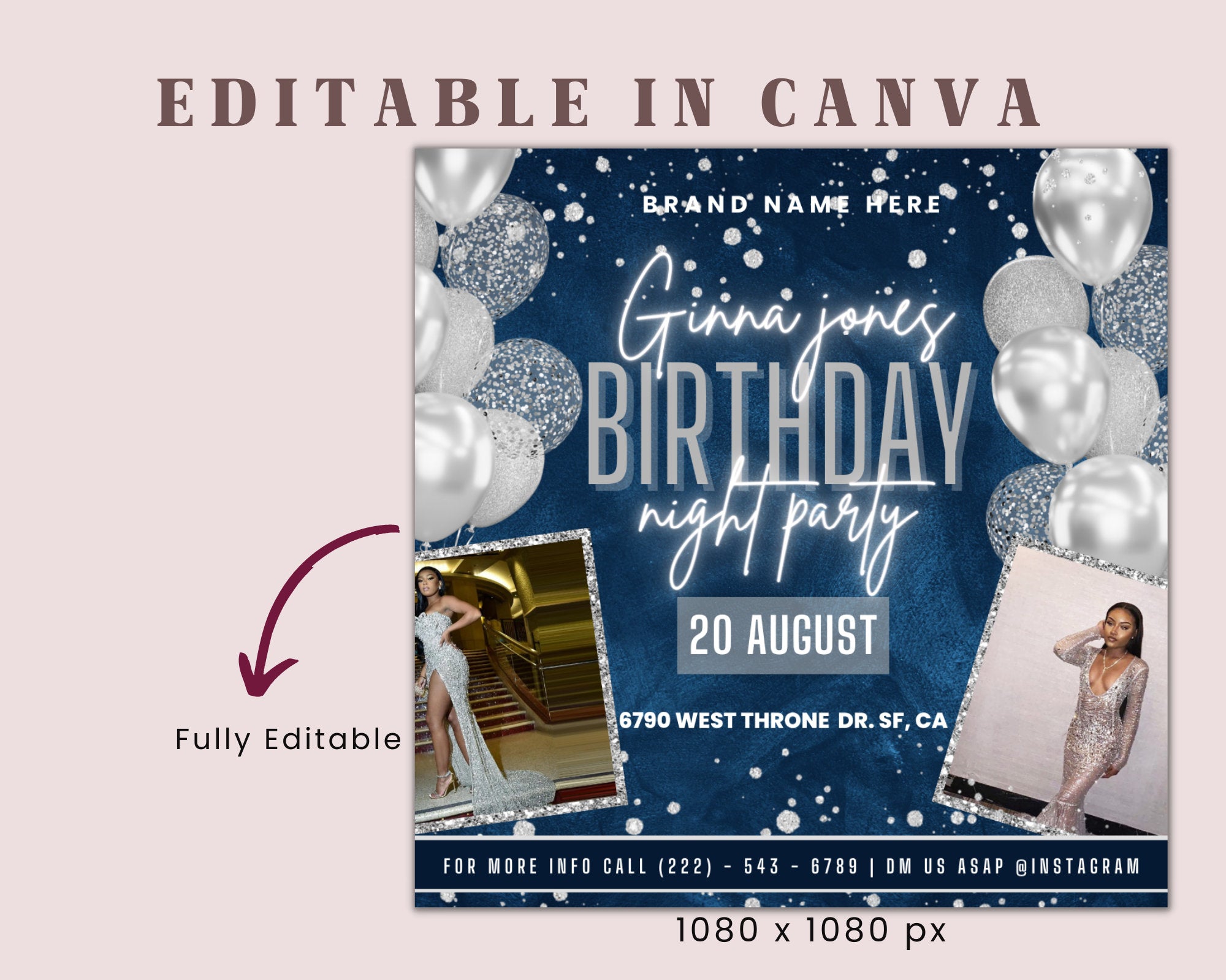 Birthday Celebration Flyer Template Birthday Flyer Girl, Birthday Flyer, | DIY Bday Invitation Hair Lash Nails Editable Canva Flyer