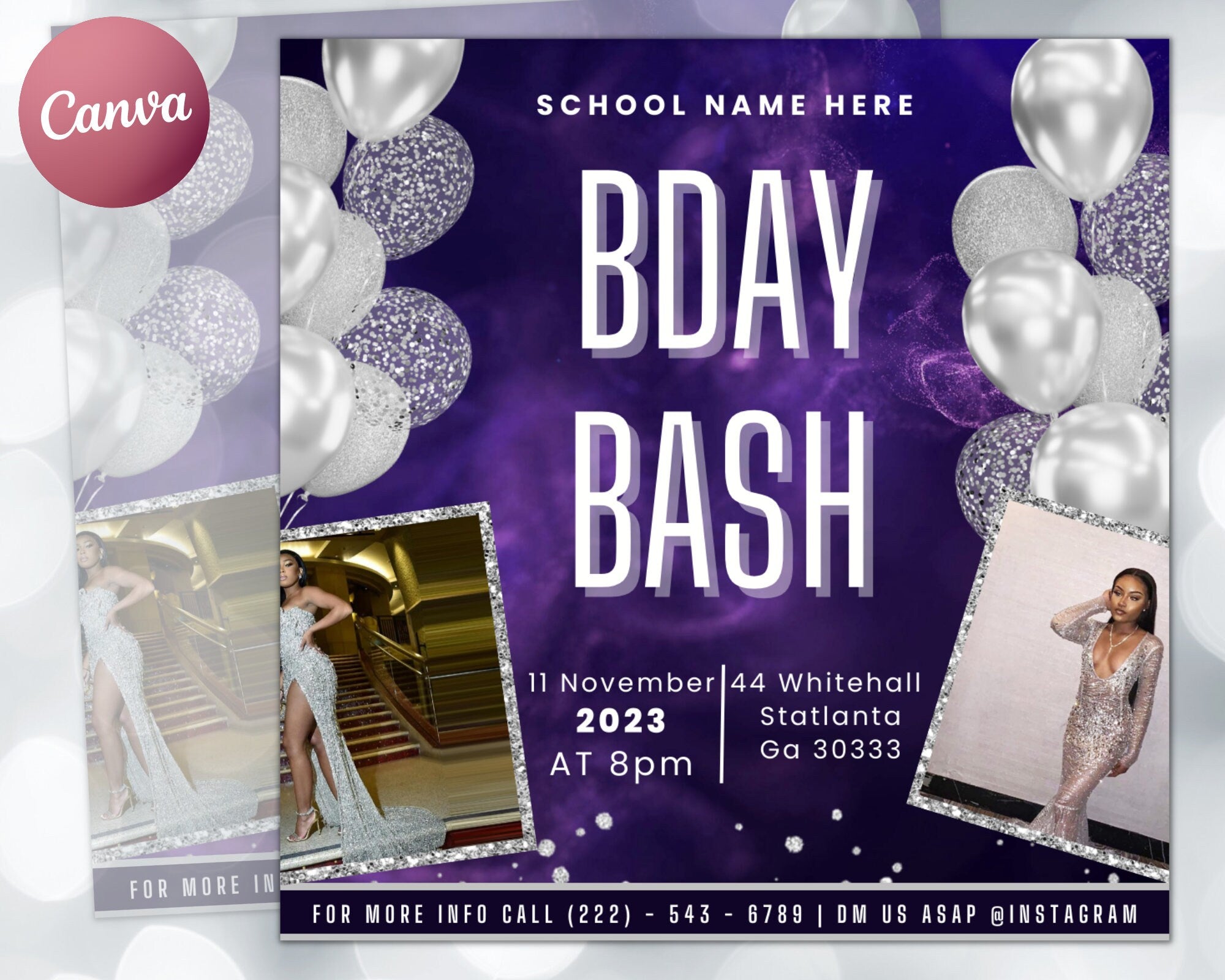 Birthday Bash Flyer, Birthday Flyer Girl, DIY Flyer Template Design, Birthday Party Invites Flyer, Premade Celebration Instagram Post