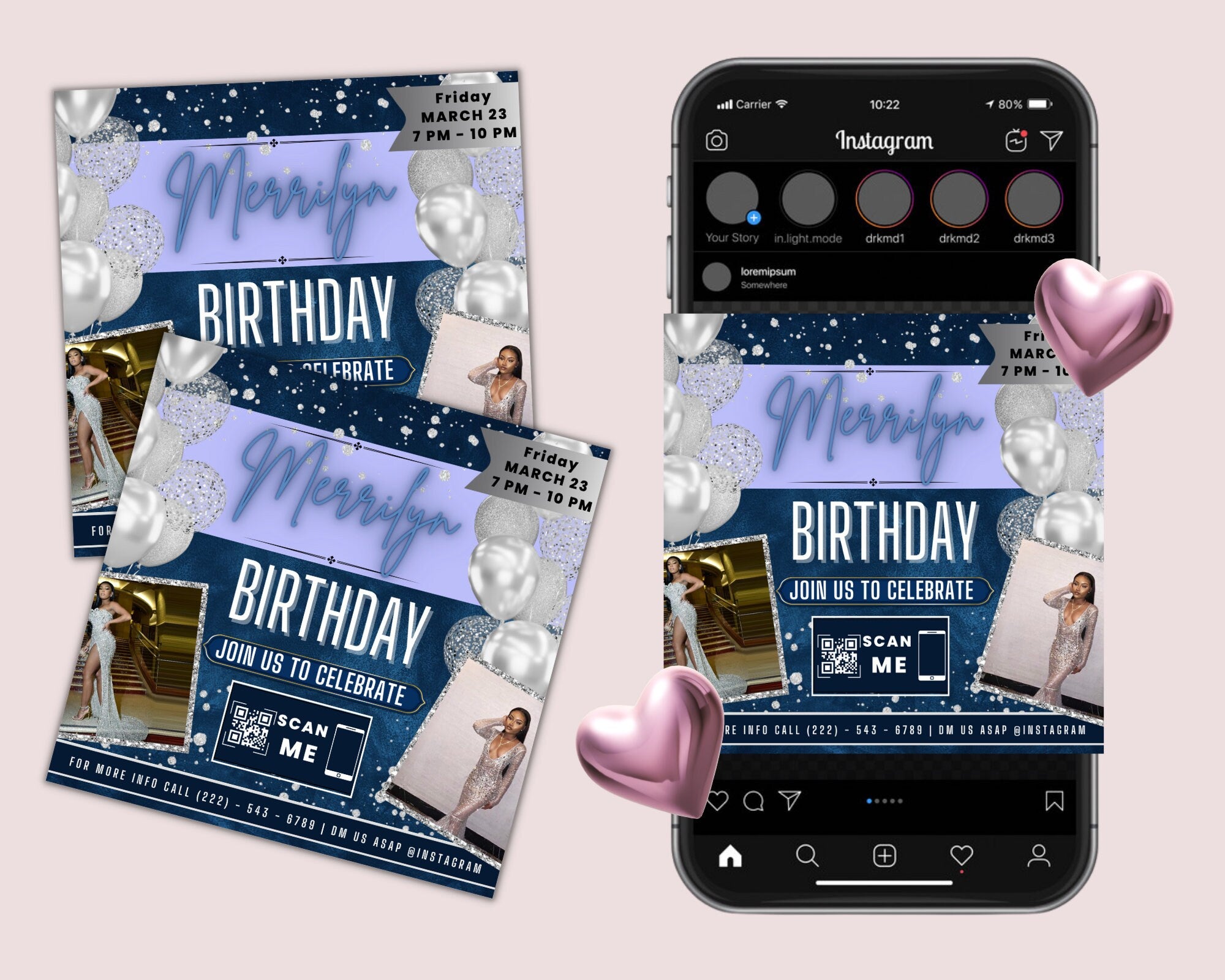 Birthday Flyer, Custom Editable Templates, Instagram Business Canva Flyer, Print At Home, Instant Download, DIY Template, Birthday Glam