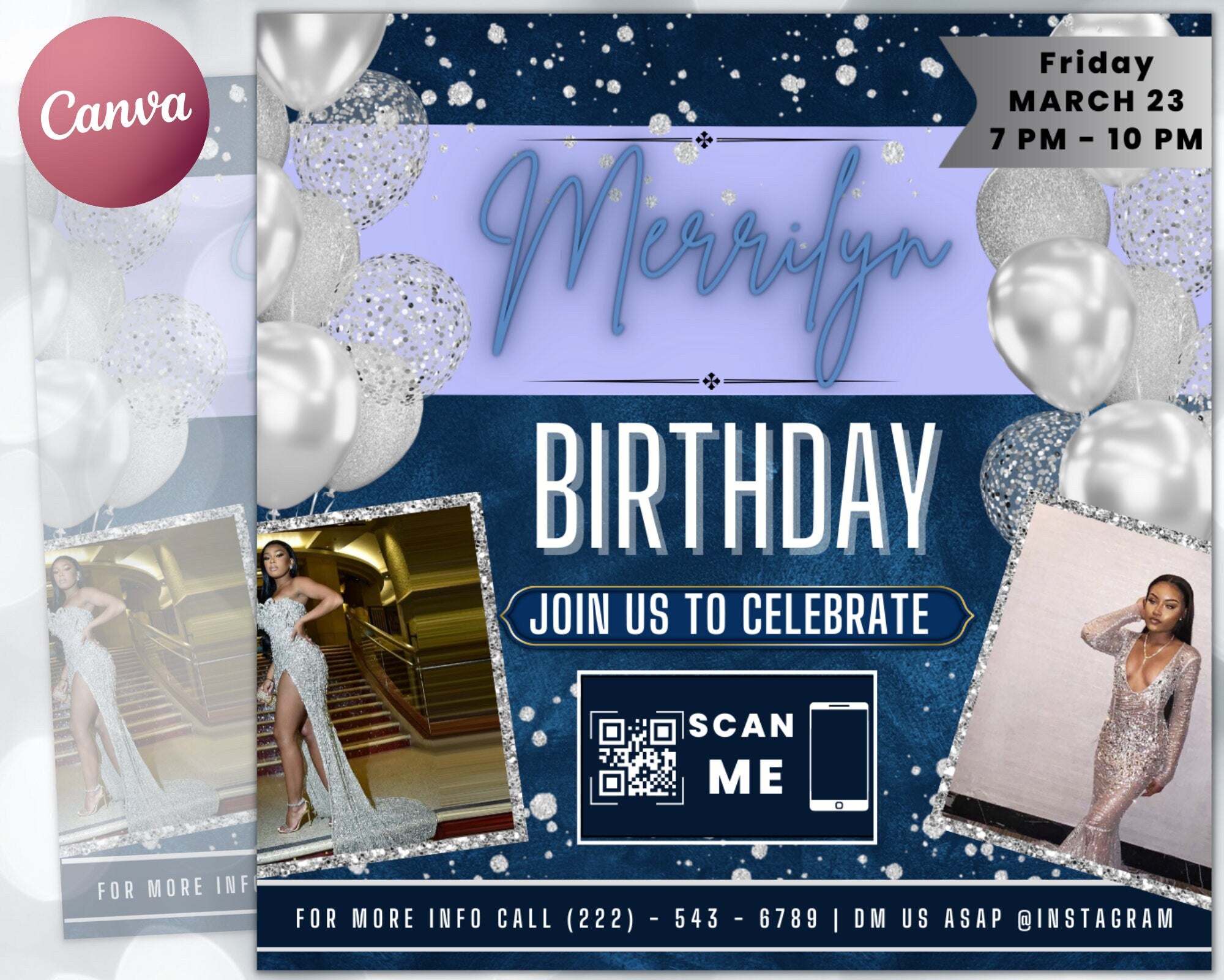 Birthday Flyer, Custom Editable Templates, Instagram Business Canva Flyer, Print At Home, Instant Download, DIY Template, Birthday Glam