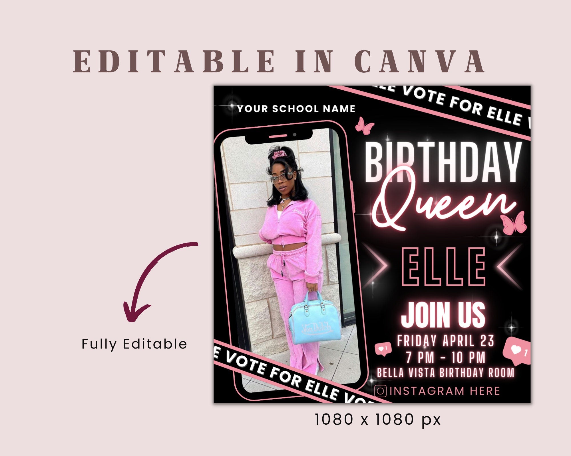 Birthday Celebration Flyer Platinum Template | DIY Bday Invitation RSVP Boutique Hair Lash Nails Social Media Instagram Editable Canva Flyer