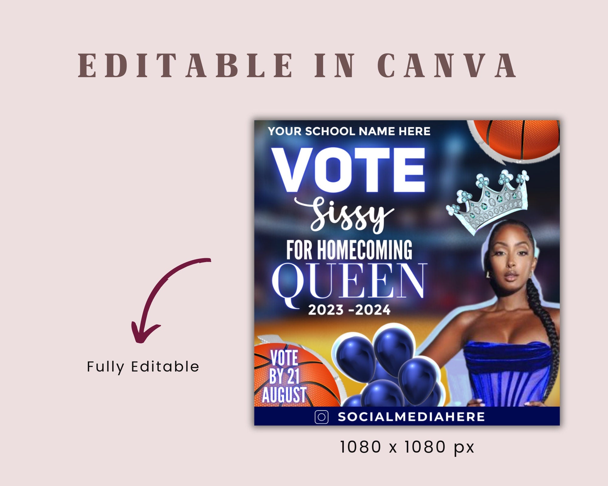 Vote Homecoming Queen Flyer, Homecoming Flyer, Campaign Flyer, Class Campaign Flyer, Election Flyer Prom Queen Flyer | DIY Editable Template