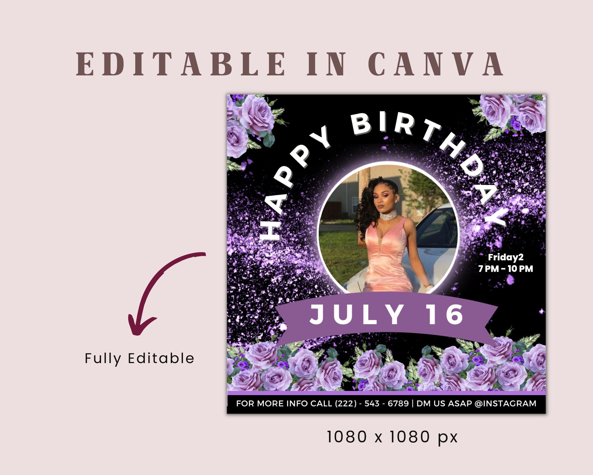 Happy Birthday Flyer, Editable Birthday Flyer, Birthday Girl Invitation, Birthday Invite Template, Birthday Party, Birthday Dinner