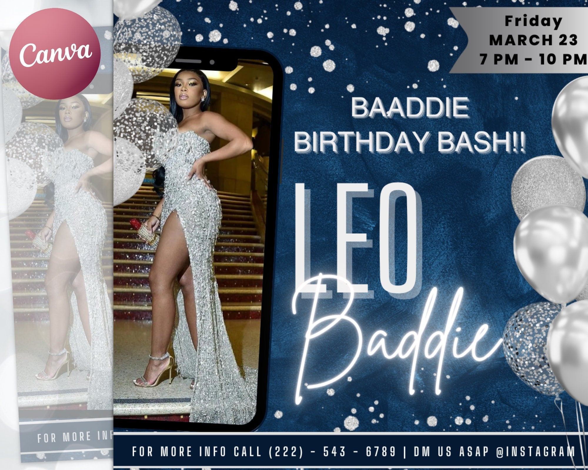 Leo Birthday Flyer, Birthday Template, Birthday Girl, Party Flyer, Celebration Flyer, Birthday Event, Birthday Invite, Canva Flyer Template