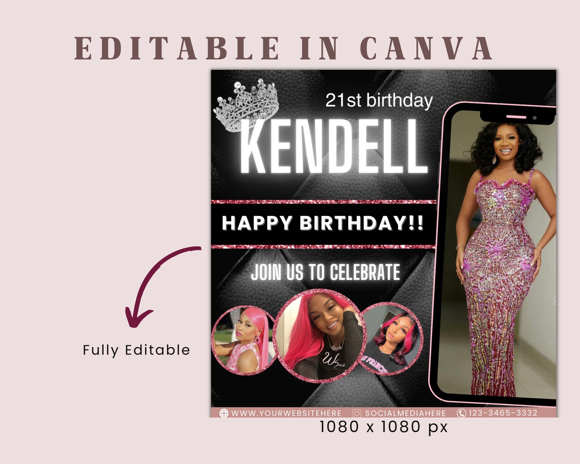 Birthday Flyer, Birthday Flyer Girl, Custom Editable Templates, Happy Birthday Flyer, Birthday Party Invitation, Birthday Girl Invitation