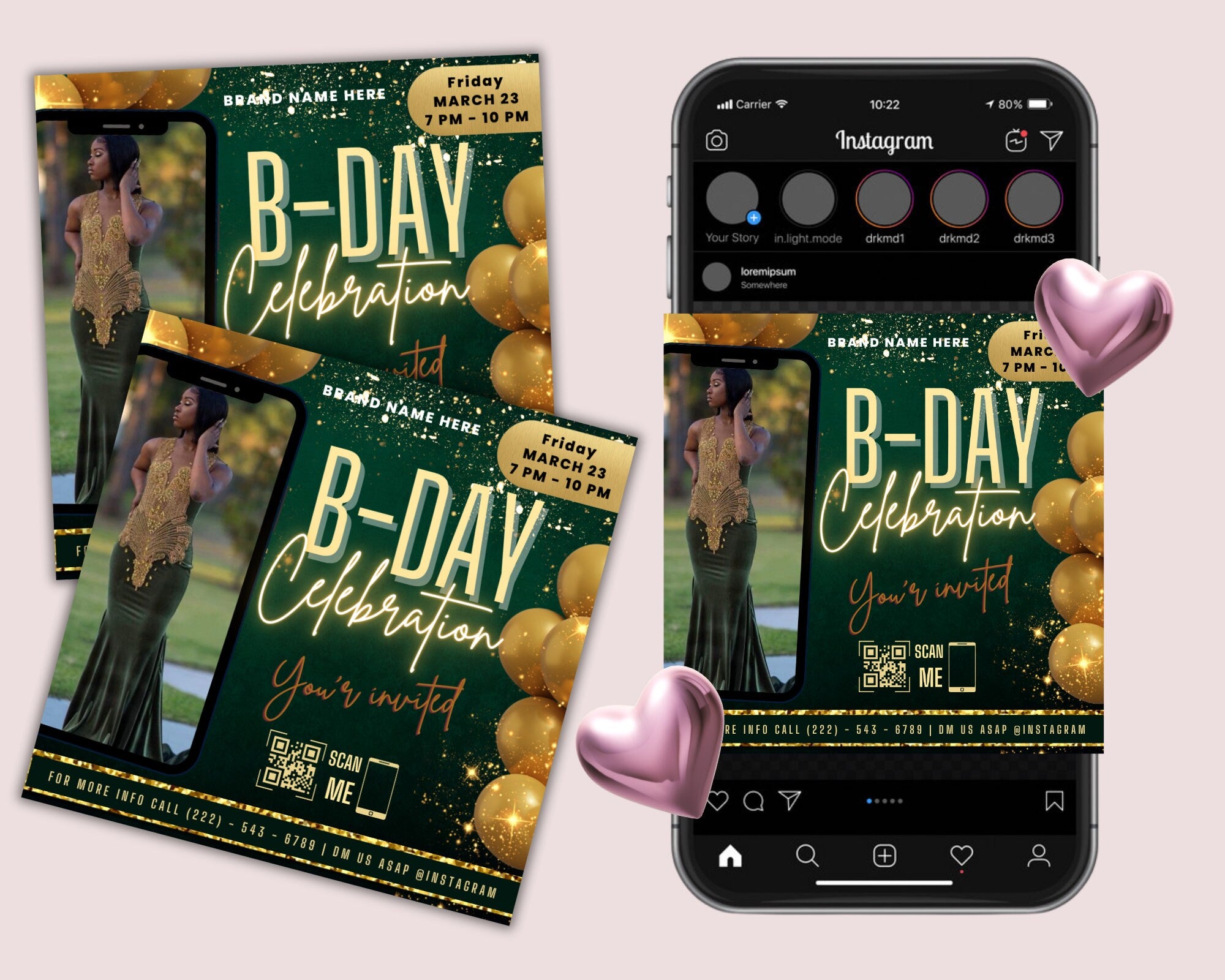 Birthday Flyer, Custom Editable Templates, Instagram Business Canva Flyer, Print At Home, Instant Download, DIY Template, Birthday Glam