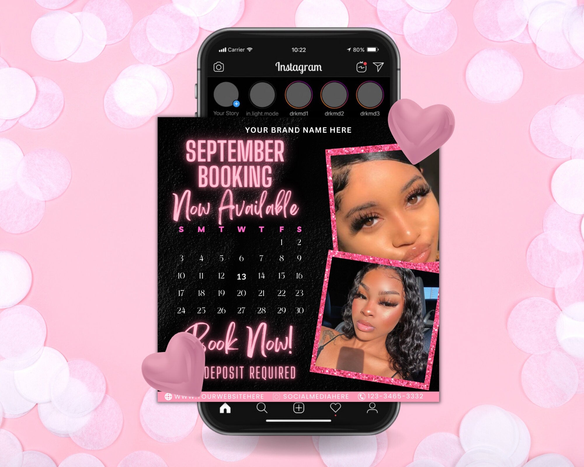 Editable September Booking Flyer, DIY Hair Lash Makeup Nail Appointments Available Flyer Template, Social Media Flyer, Book Now Flyer