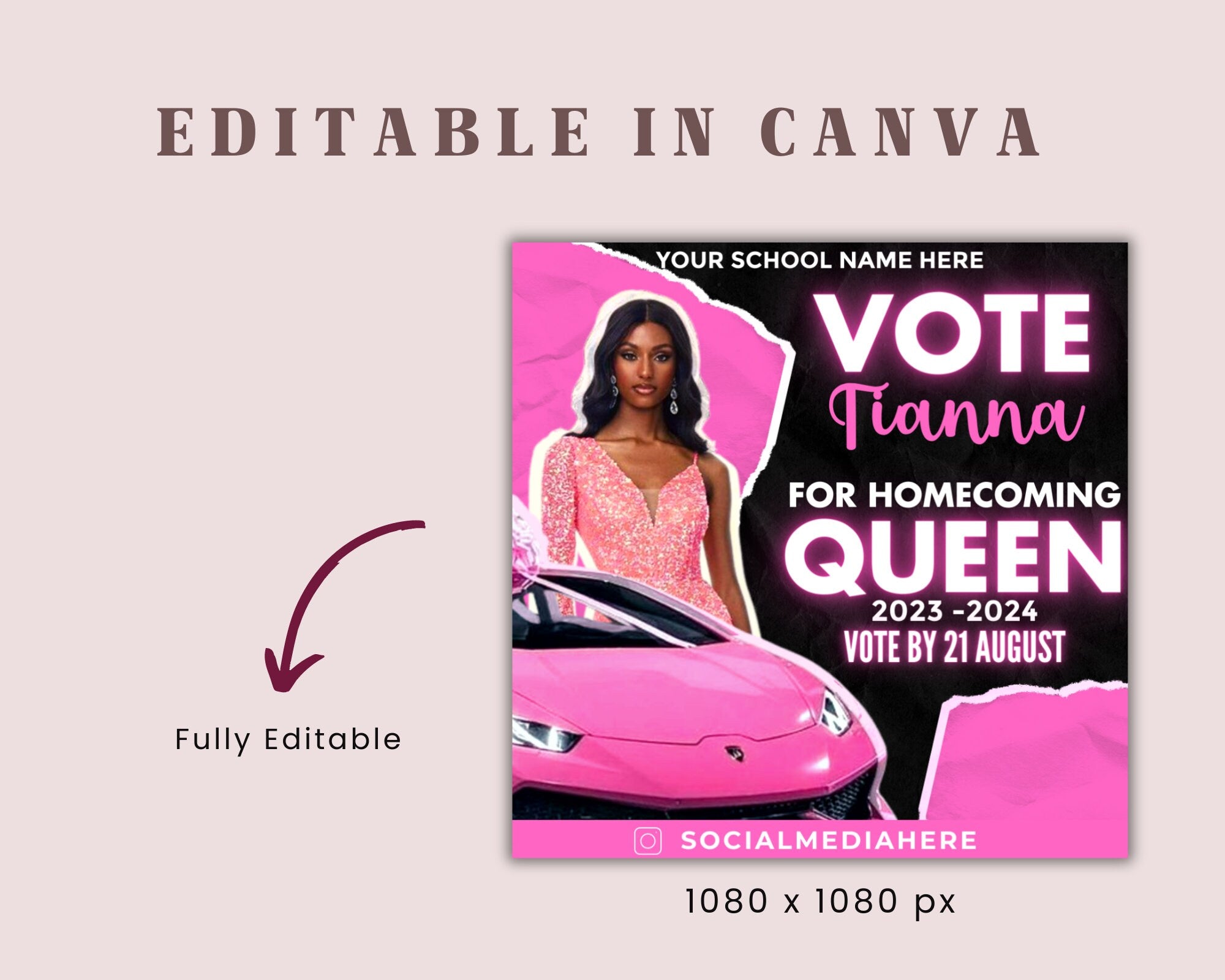 Vote Homecoming Queen Flyer, Homecoming Flyer, Campaign Flyer, Class Campaign Flyer, Election Flyer Prom Queen Flyer | DIY Editable Template