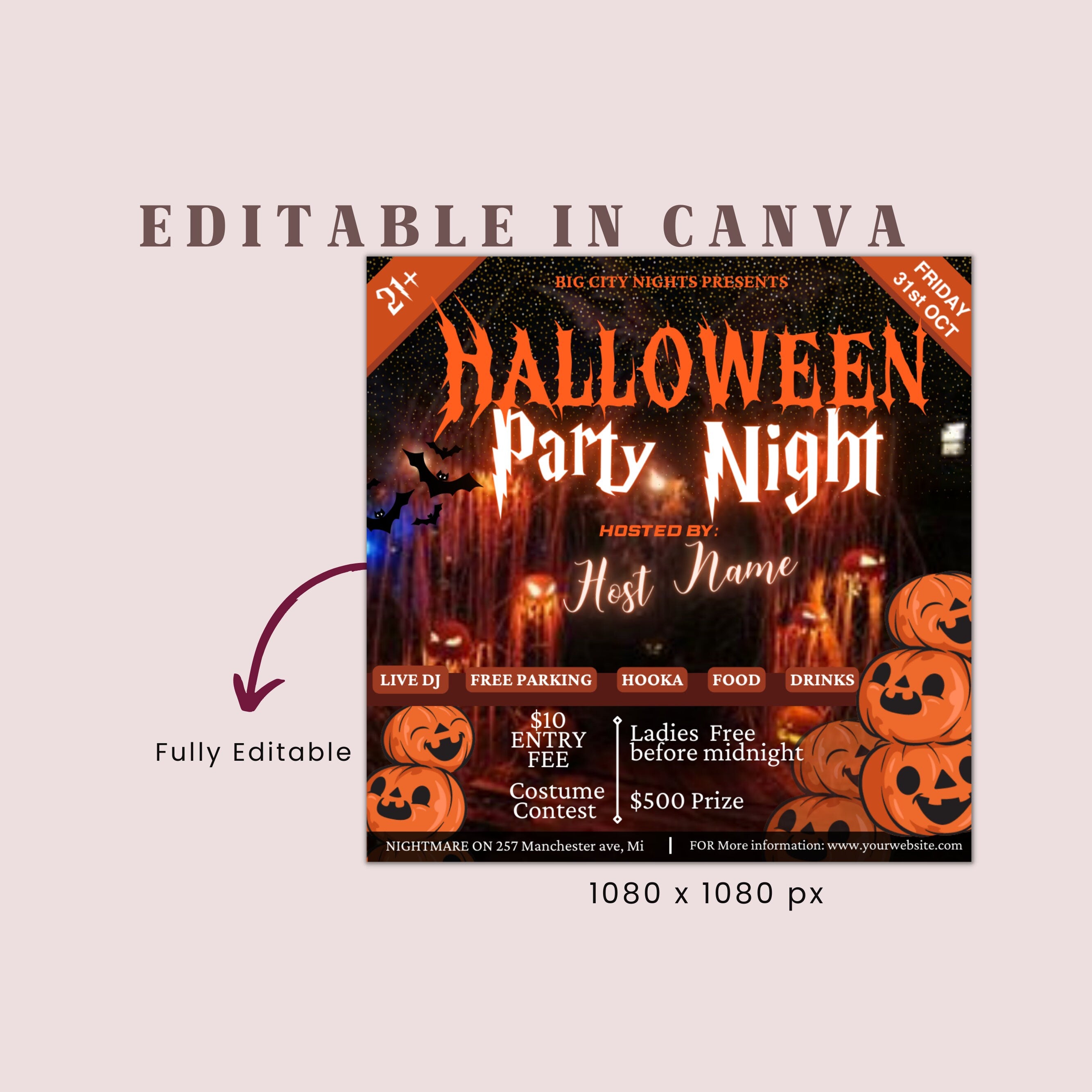 Halloween Flyer, Social Media Flyer, Editable Halloween Party Invitation, DIY Canva Template, Halloween Party Flyer Canva