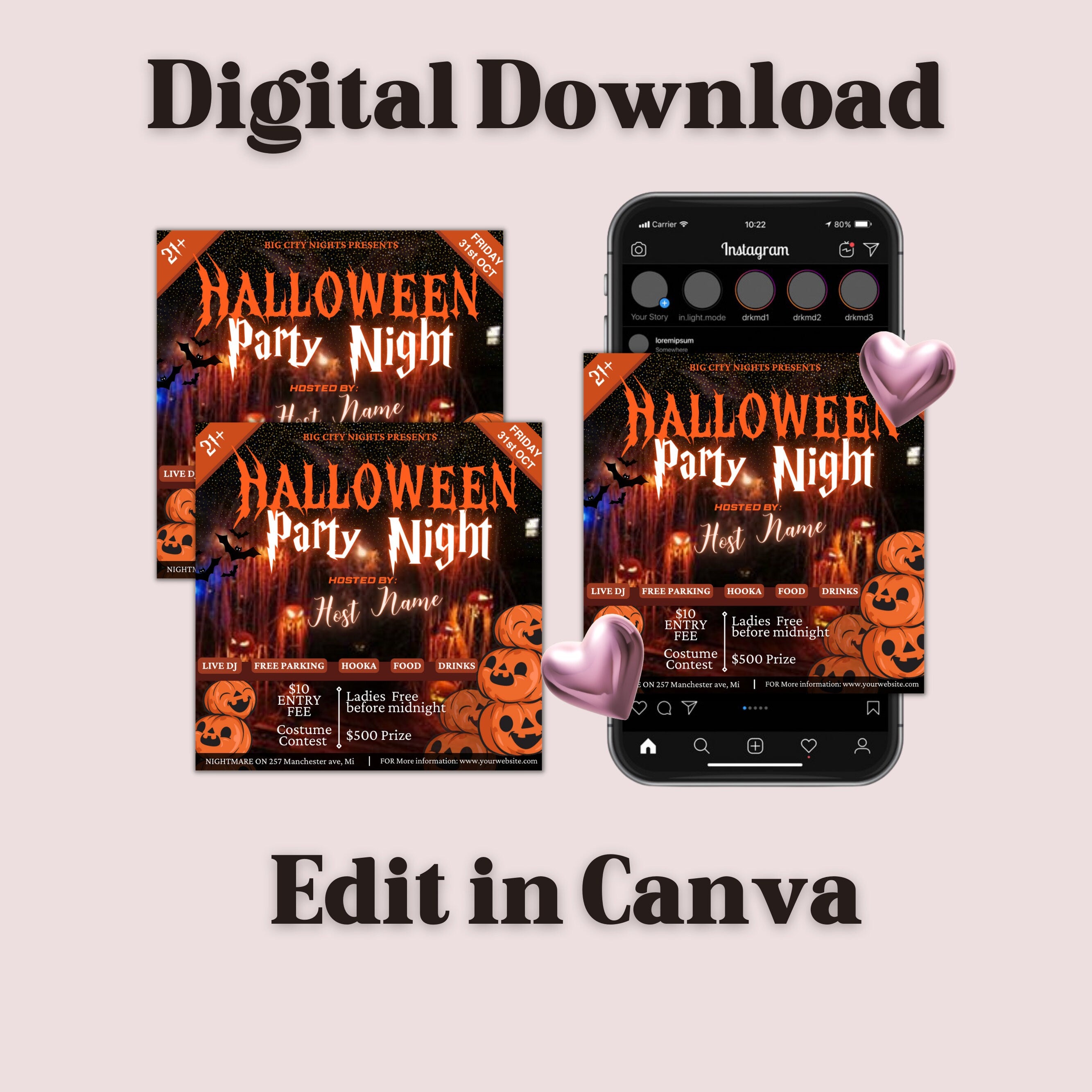 Halloween Flyer, Social Media Flyer, Editable Halloween Party Invitation, DIY Canva Template, Halloween Party Flyer Canva