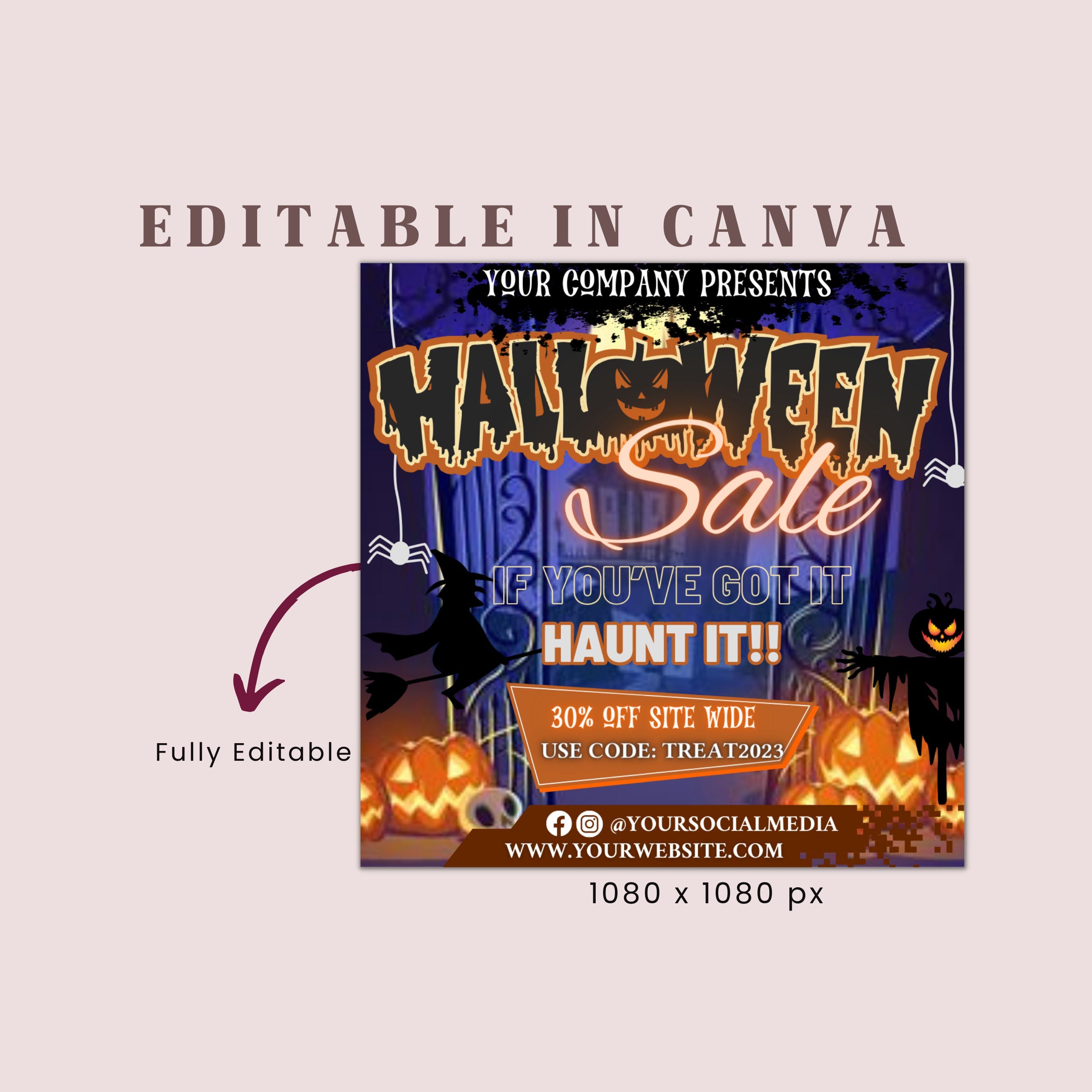 Halloween Flyer, Social Media Flyer, Editable Halloween Party Invitation, DIY Canva Template, Halloween Party Flyer Canva