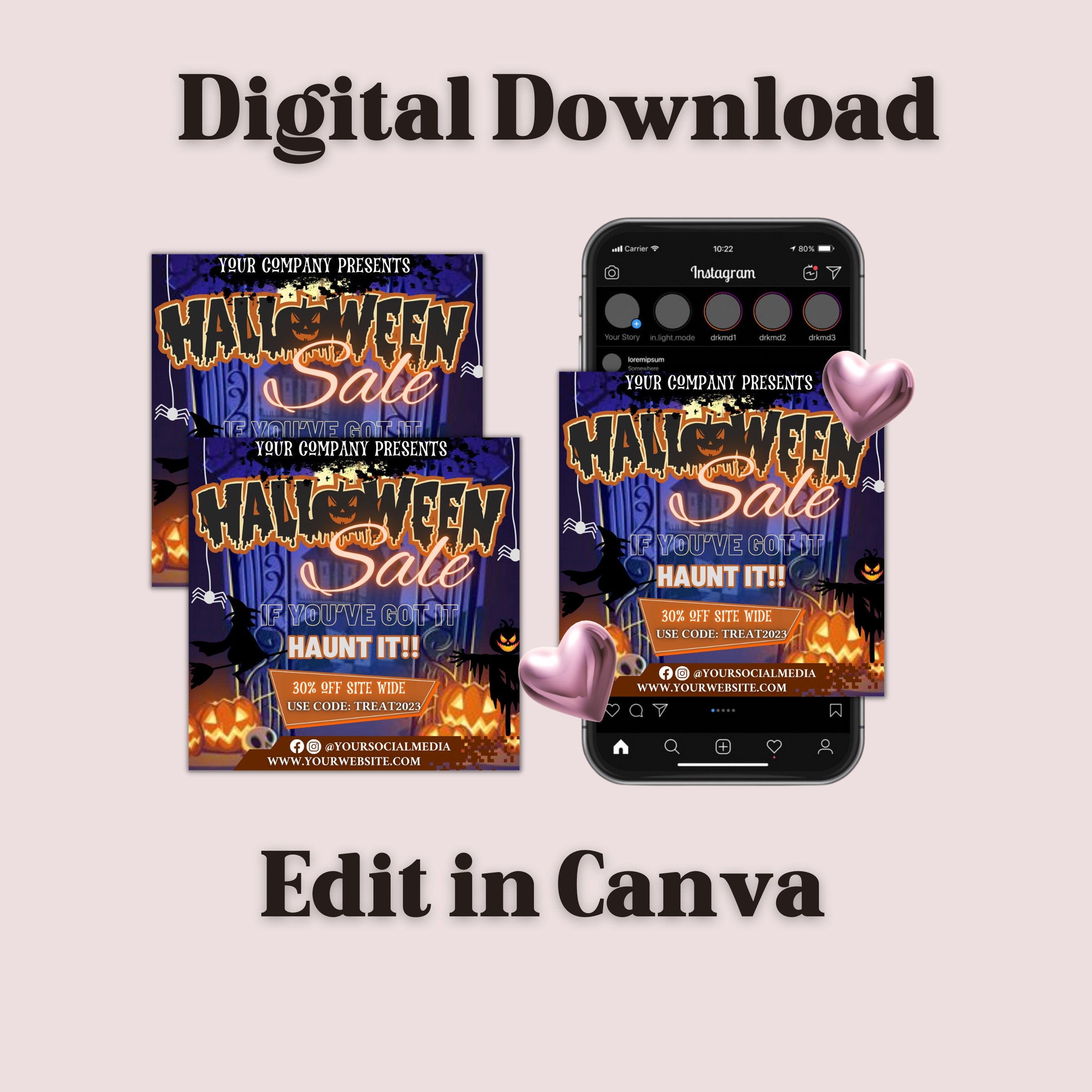 Halloween Flyer, Social Media Flyer, Editable Halloween Party Invitation, DIY Canva Template, Halloween Party Flyer Canva