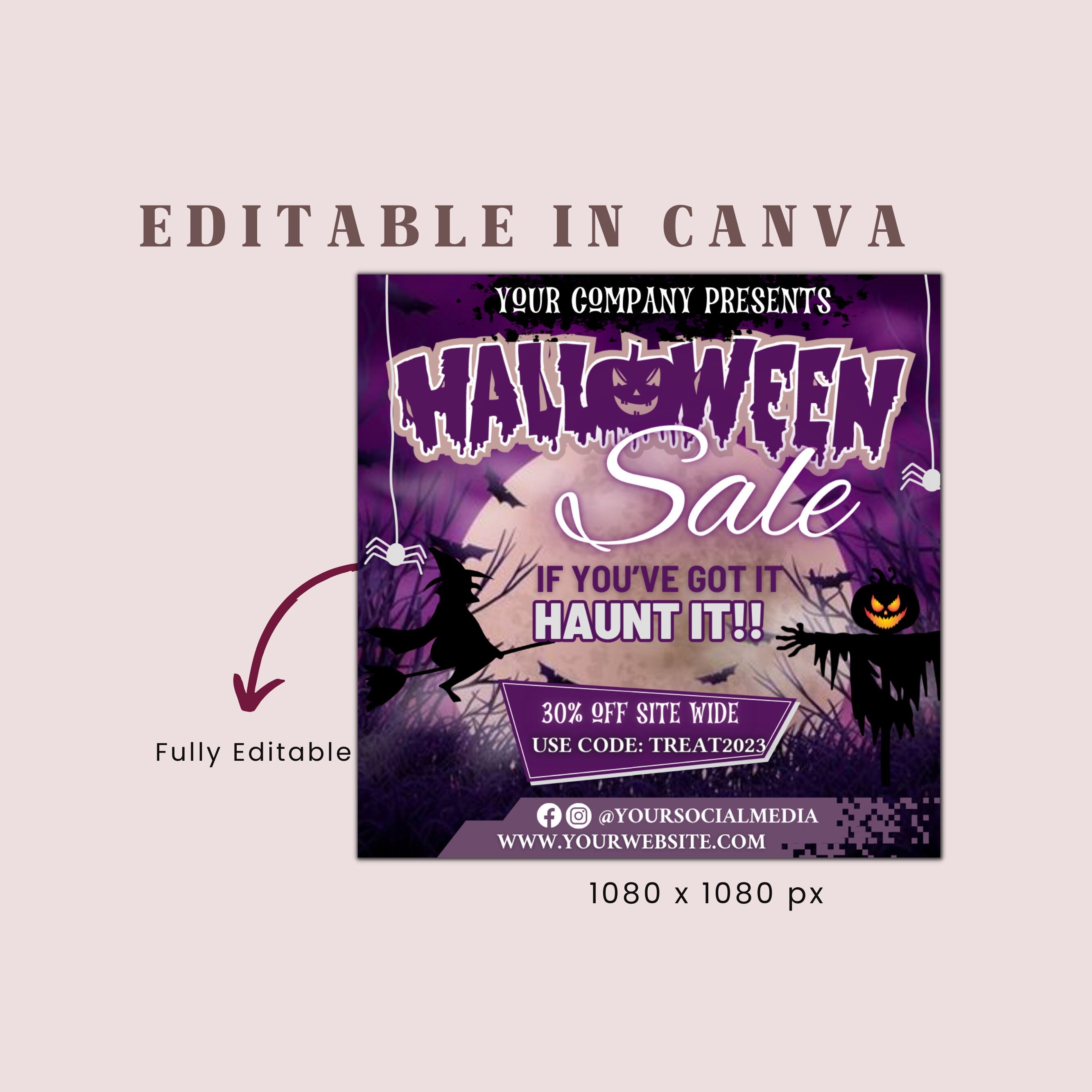 Halloween Flyer, Social Media Flyer, Editable Halloween Party Invitation, DIY Canva Template, Halloween Party Flyer Canva