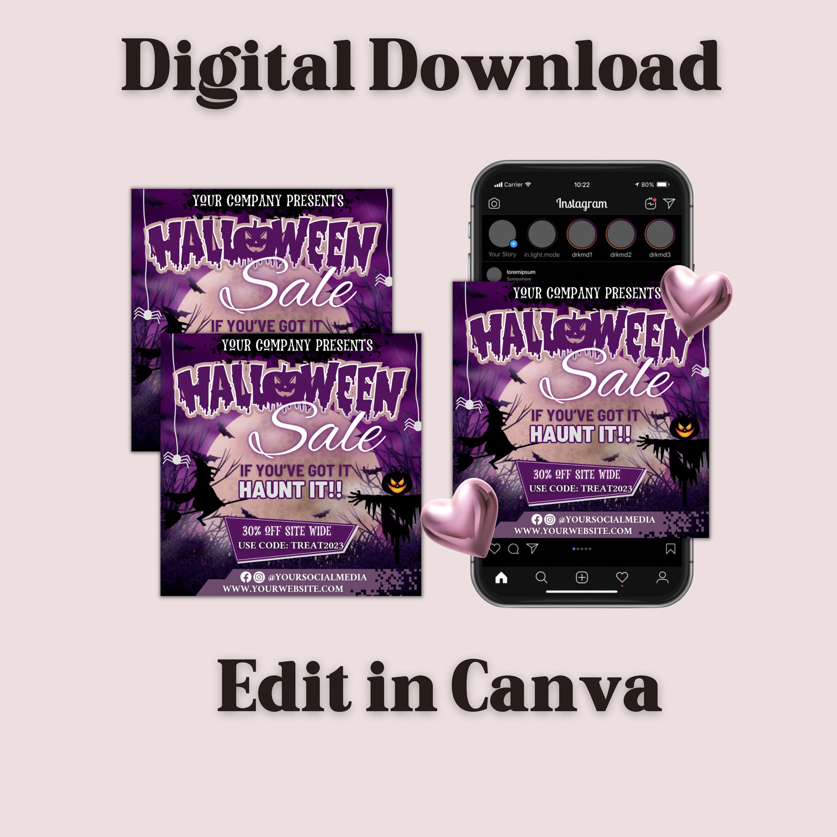 Halloween Flyer, Social Media Flyer, Editable Halloween Party Invitation, DIY Canva Template, Halloween Party Flyer Canva