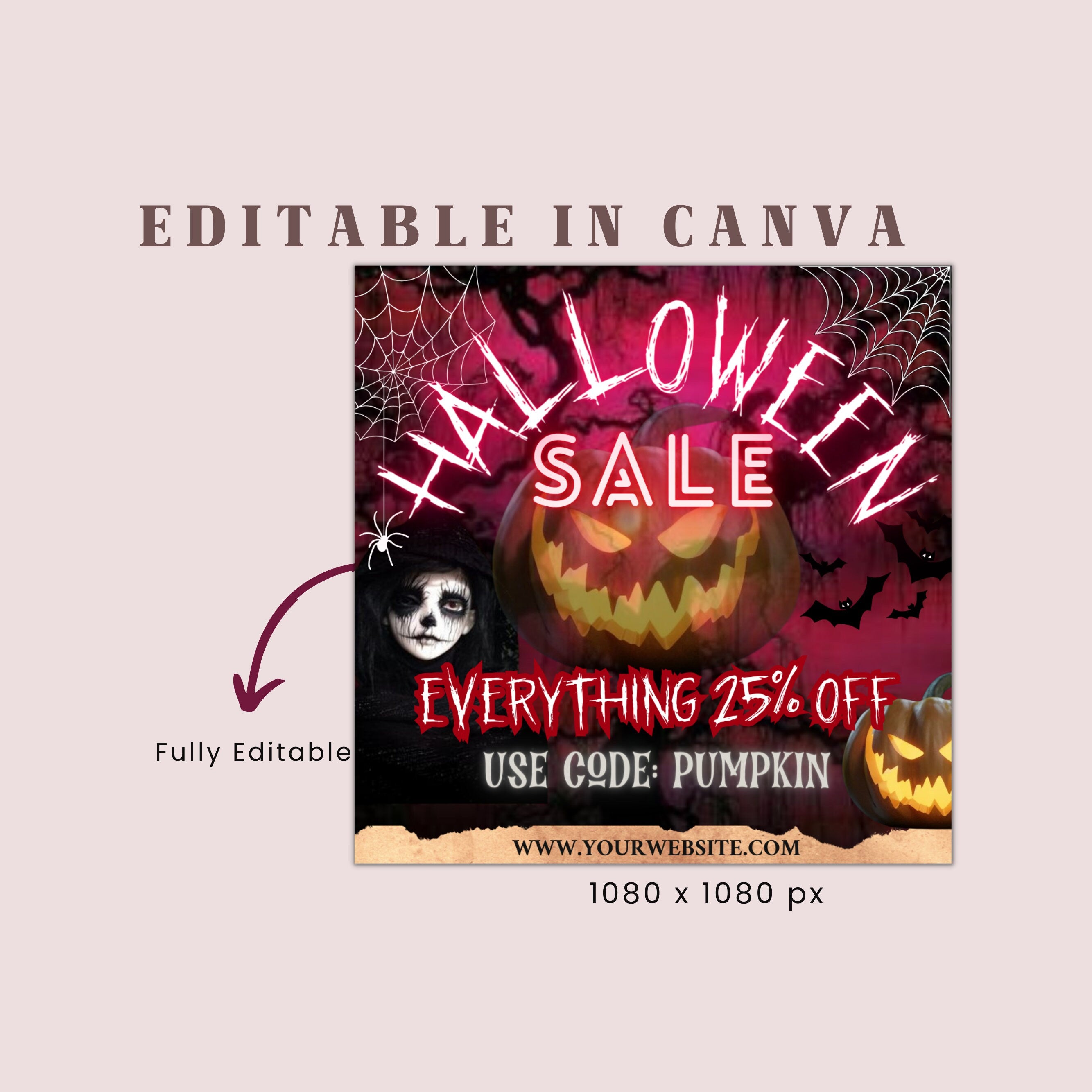 Halloween Flyer, Social Media Flyer, Editable Halloween Party Invitation, DIY Canva Template, Halloween Party Flyer Canva