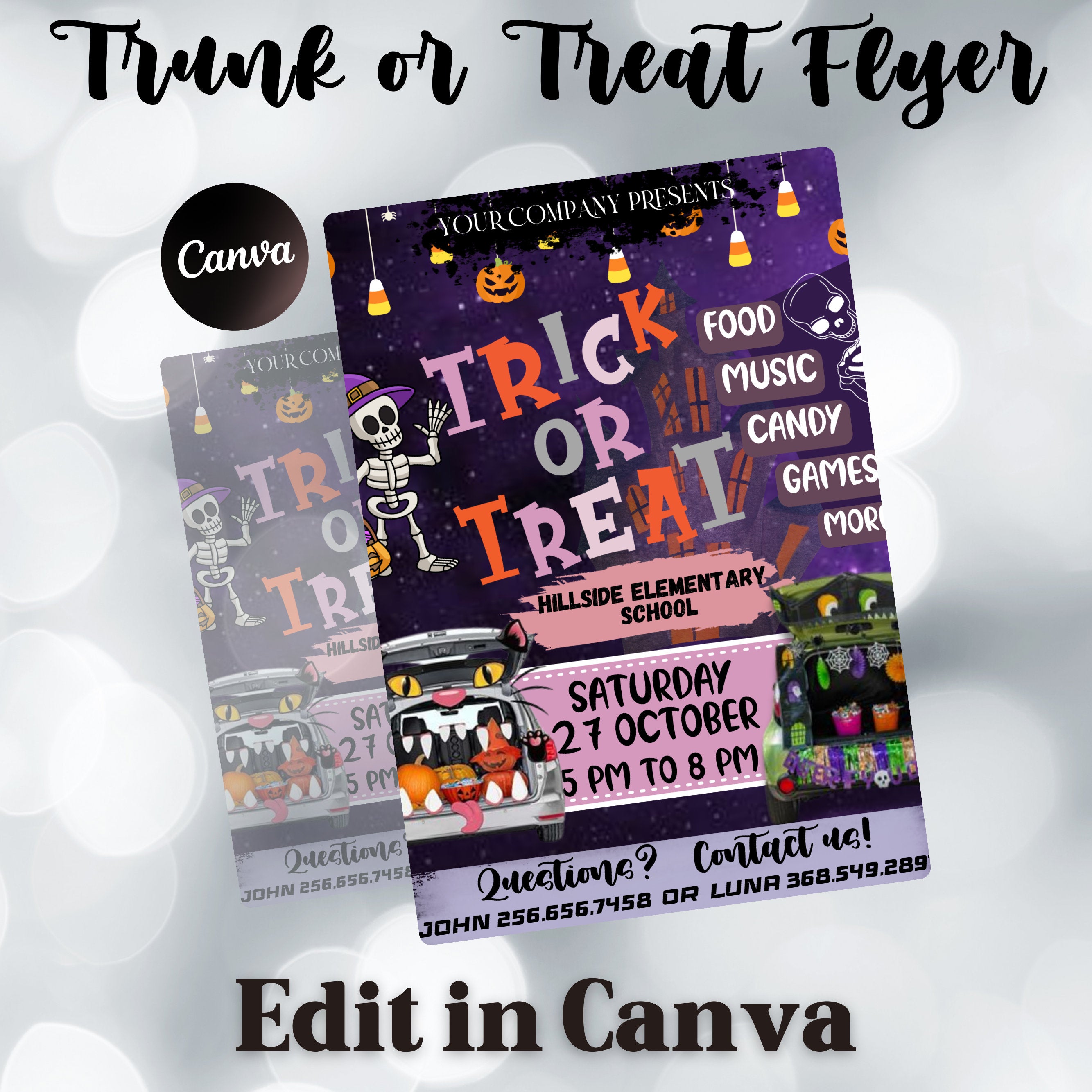 Trunk or Treat Invitation | Halloween | Trunk or Treat Flyer | School Fall Festival | Church Halloween Event | Template | Instant Download