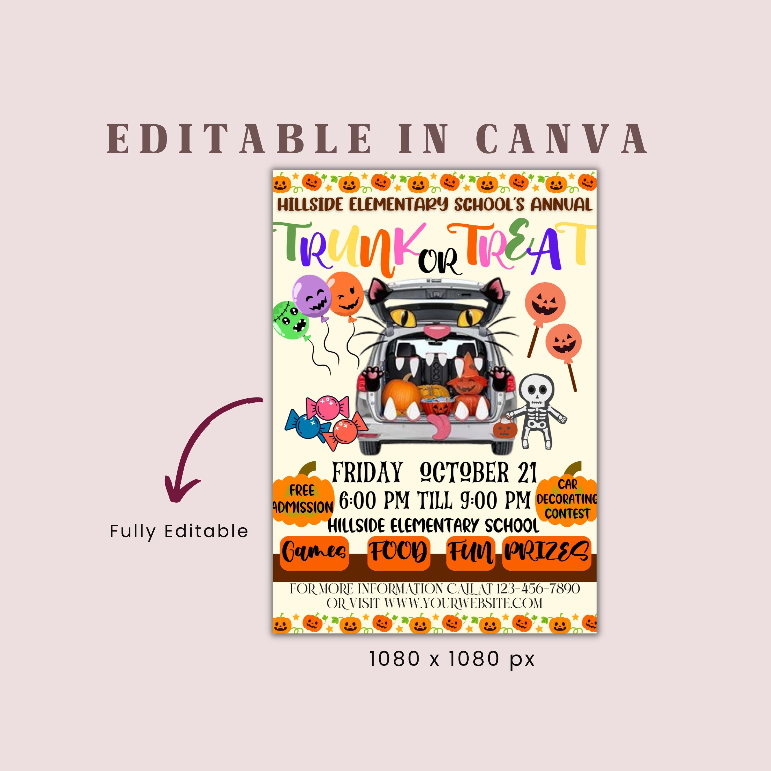 EDITABLE Trunk or Treat, Halloween Flyer, Trunk or Treat Invitation Printable Halloween Invitation, Community Event, Halloween Party Invite