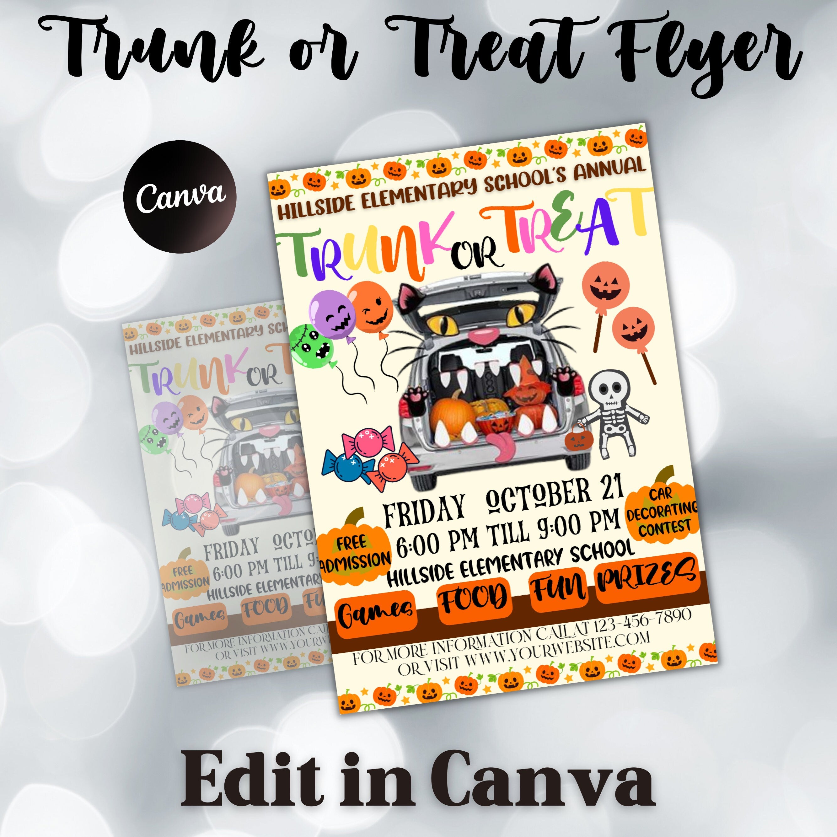 Trunk or Treat Invitation | Halloween | Trunk or Treat Flyer | School Fall Festival | Church Halloween Event | Template | Instant Download