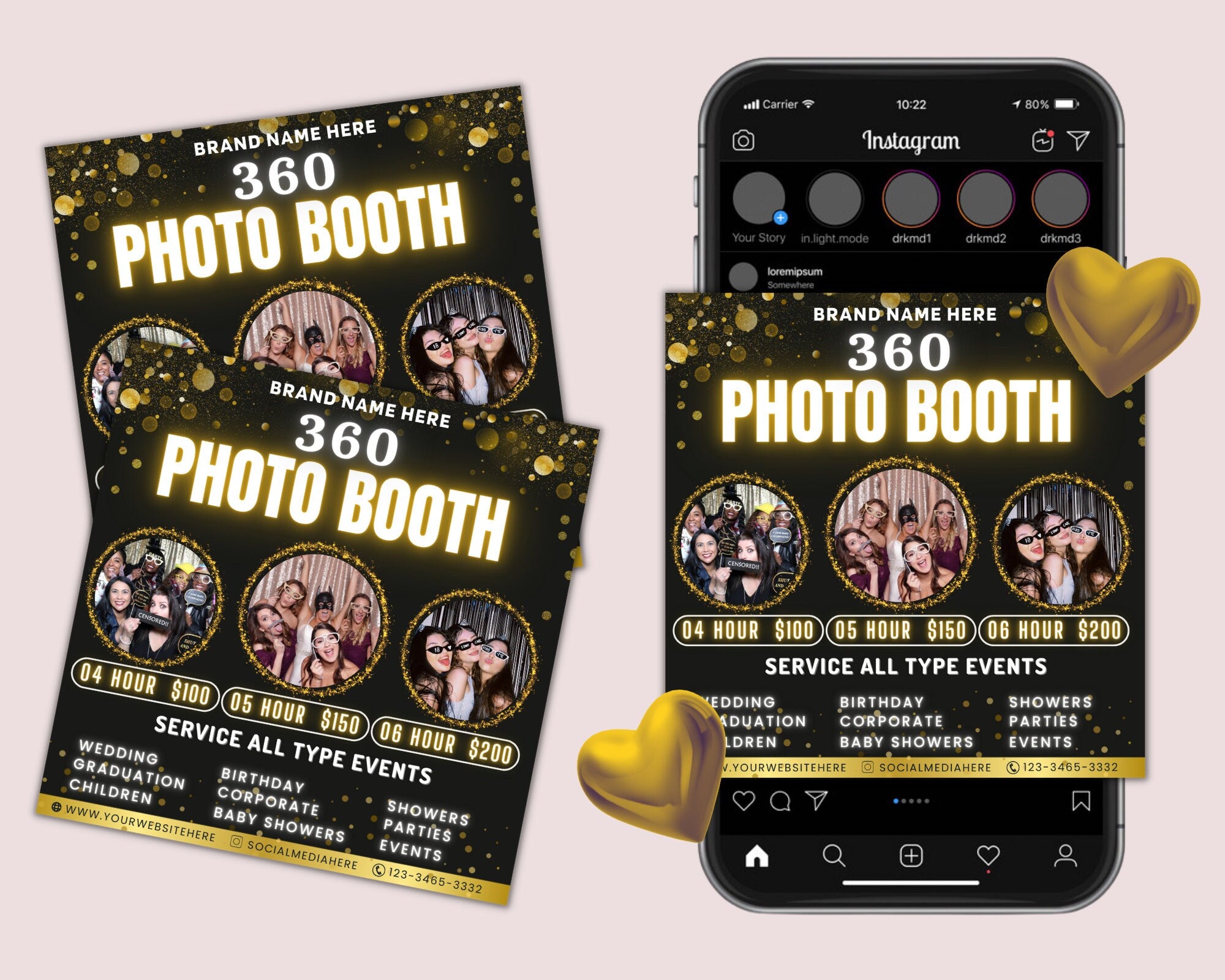 360 Photo Booth Rental Flyer | DIY Event Photography Rental Party Celebration Photobooth Social Media Instagram Editable Canva Template