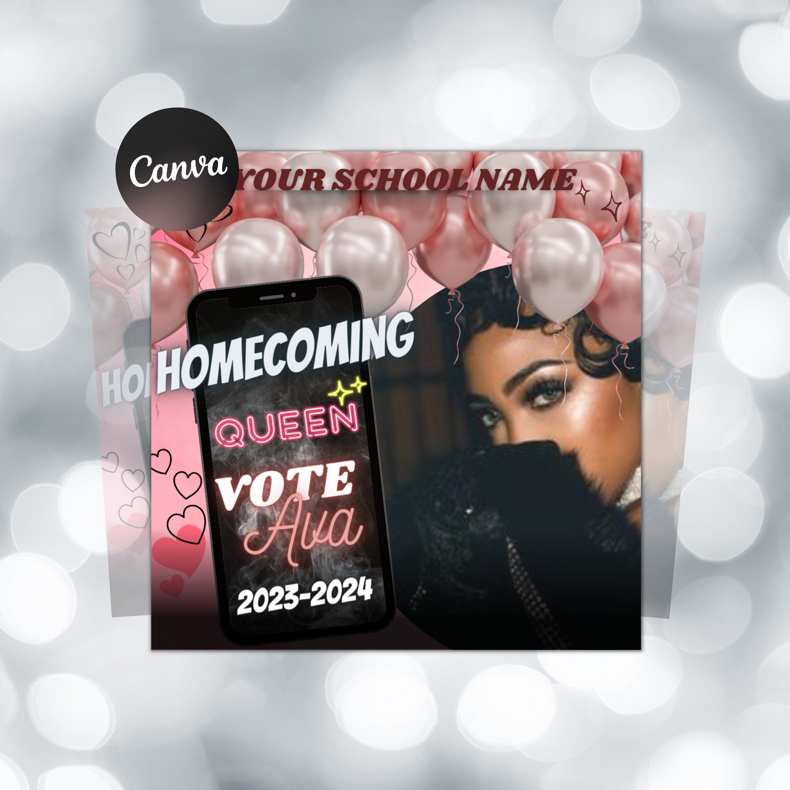 Homecoming Queen Campaign Flyer | DIY Vote for Me Election High School Beauty Social Media Instagram Snapchat Editable Canva Template