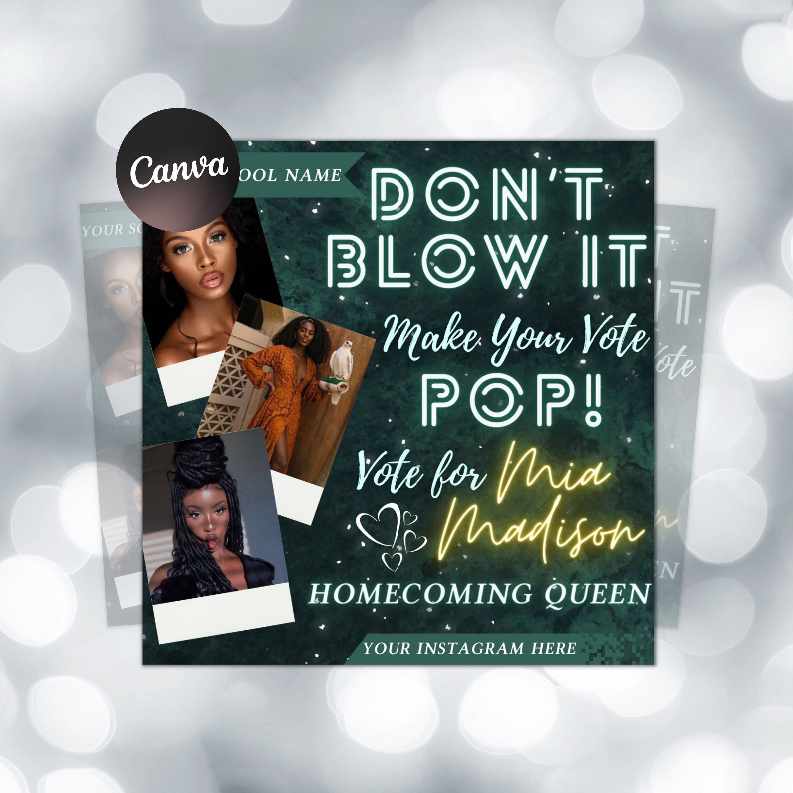 Homecoming Queen Campaign Flyer | DIY Vote for Me Election High School Beauty Social Media Instagram Snapchat Editable Canva Template