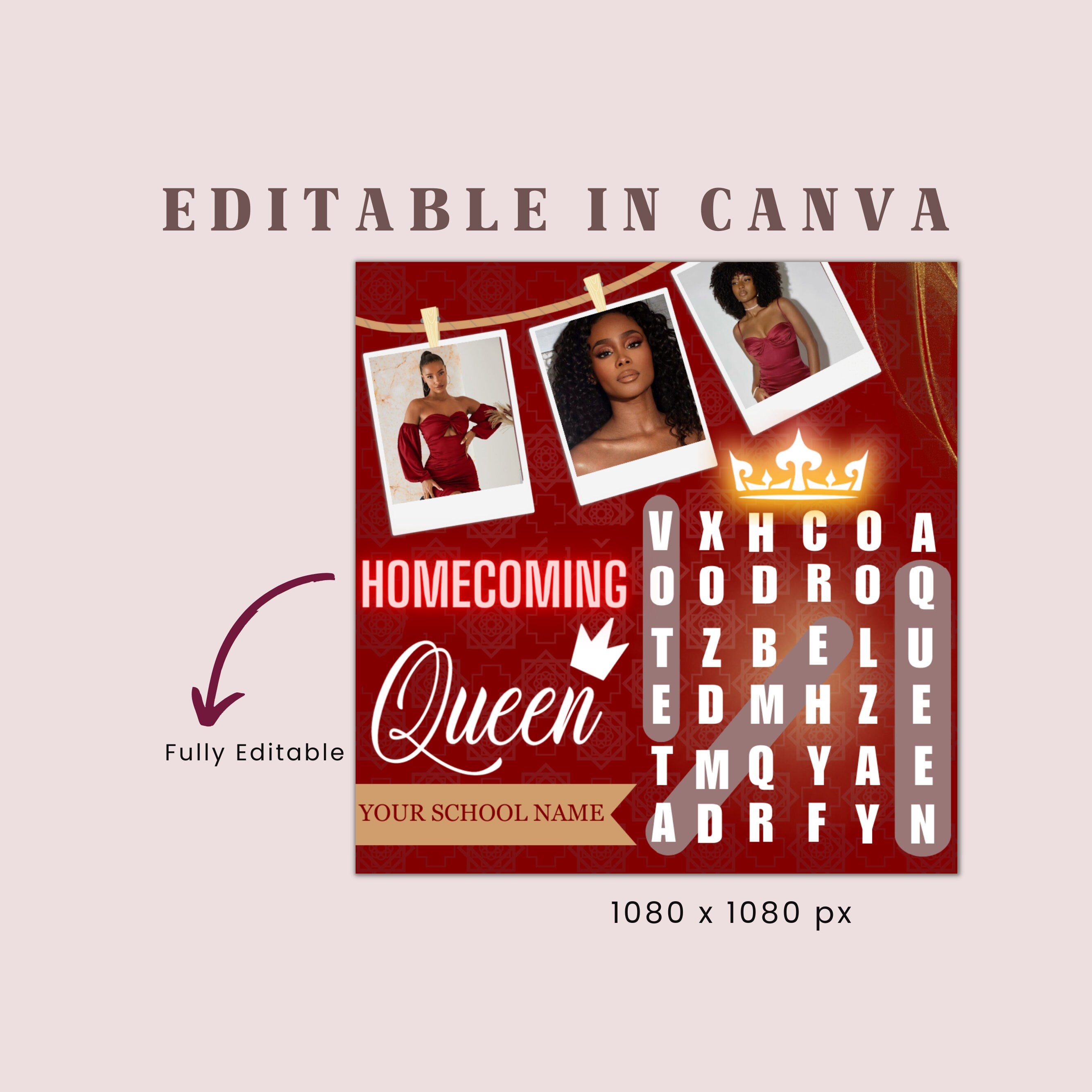 Homecoming Queen Campaign Flyer | DIY Vote for Me Election High School Beauty Social Media Instagram Snapchat Editable Canva Template