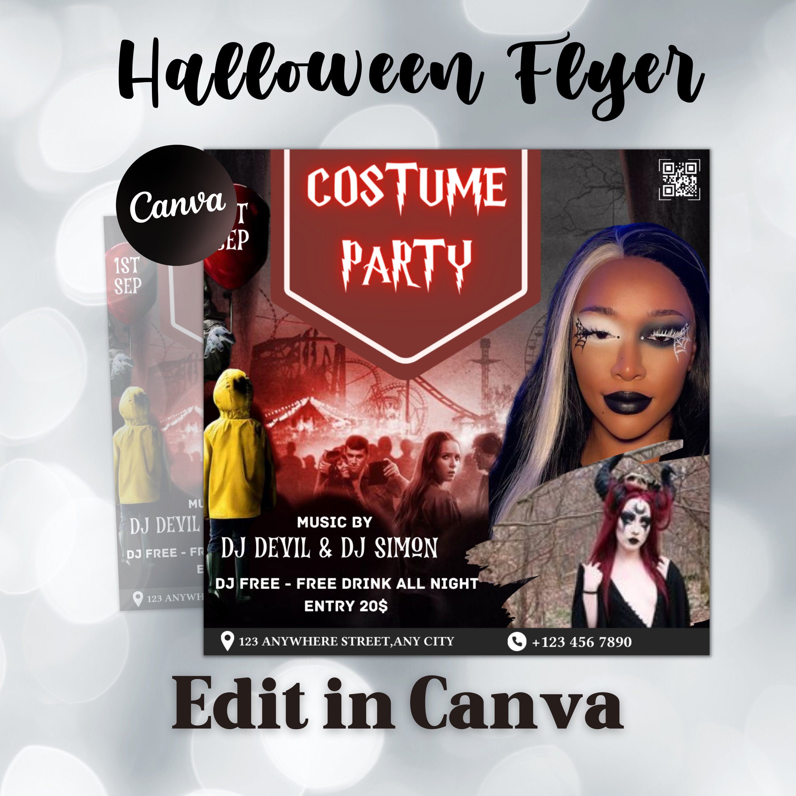 Halloween Flyer, Social Media Flyer, Editable Halloween Party Invitation, DIY Canva Template, Halloween Party Flyer Canva