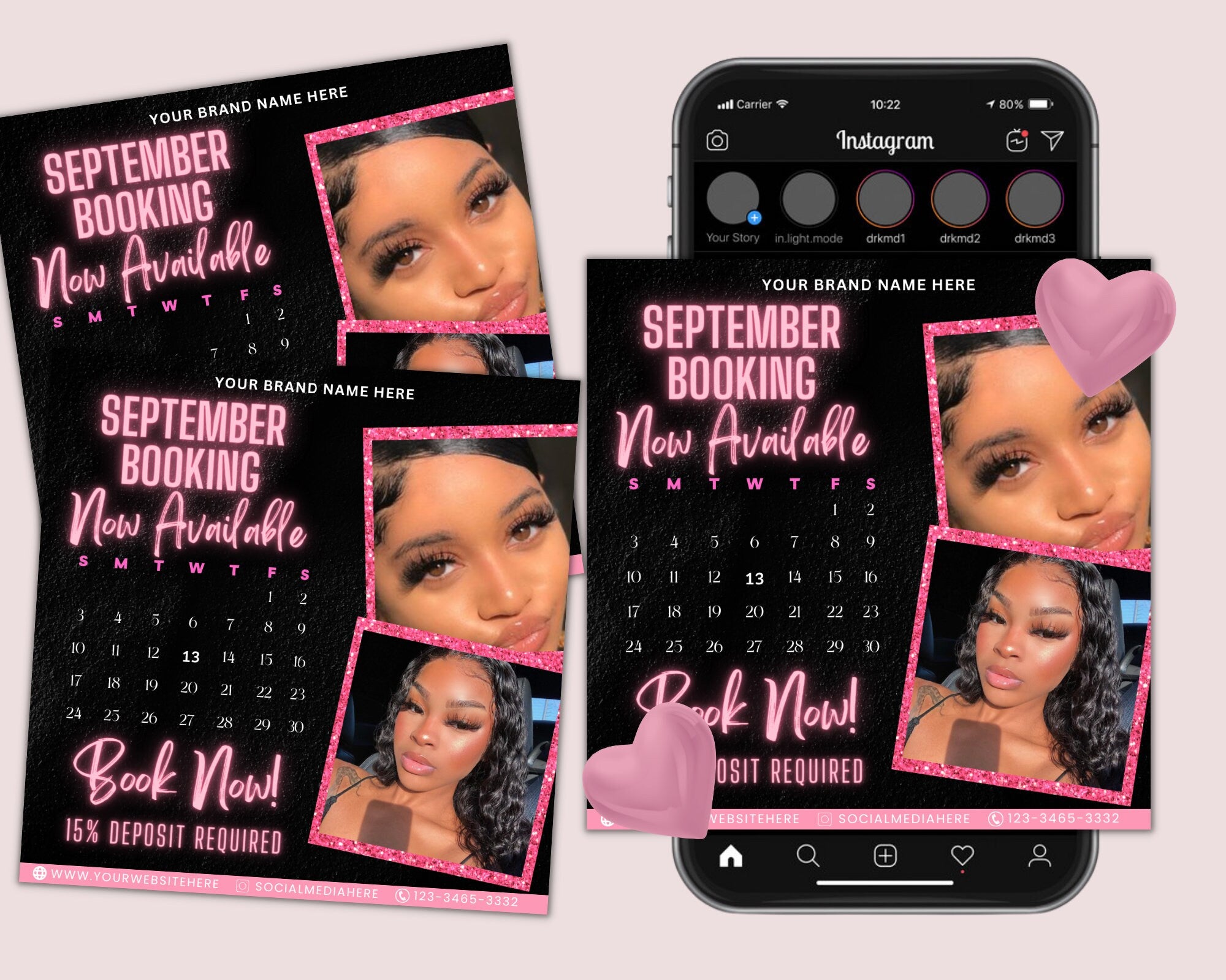 Editable September Booking Flyer, DIY Hair Lash Makeup Nail Appointments Available Flyer Template, Social Media Flyer, Book Now Flyer