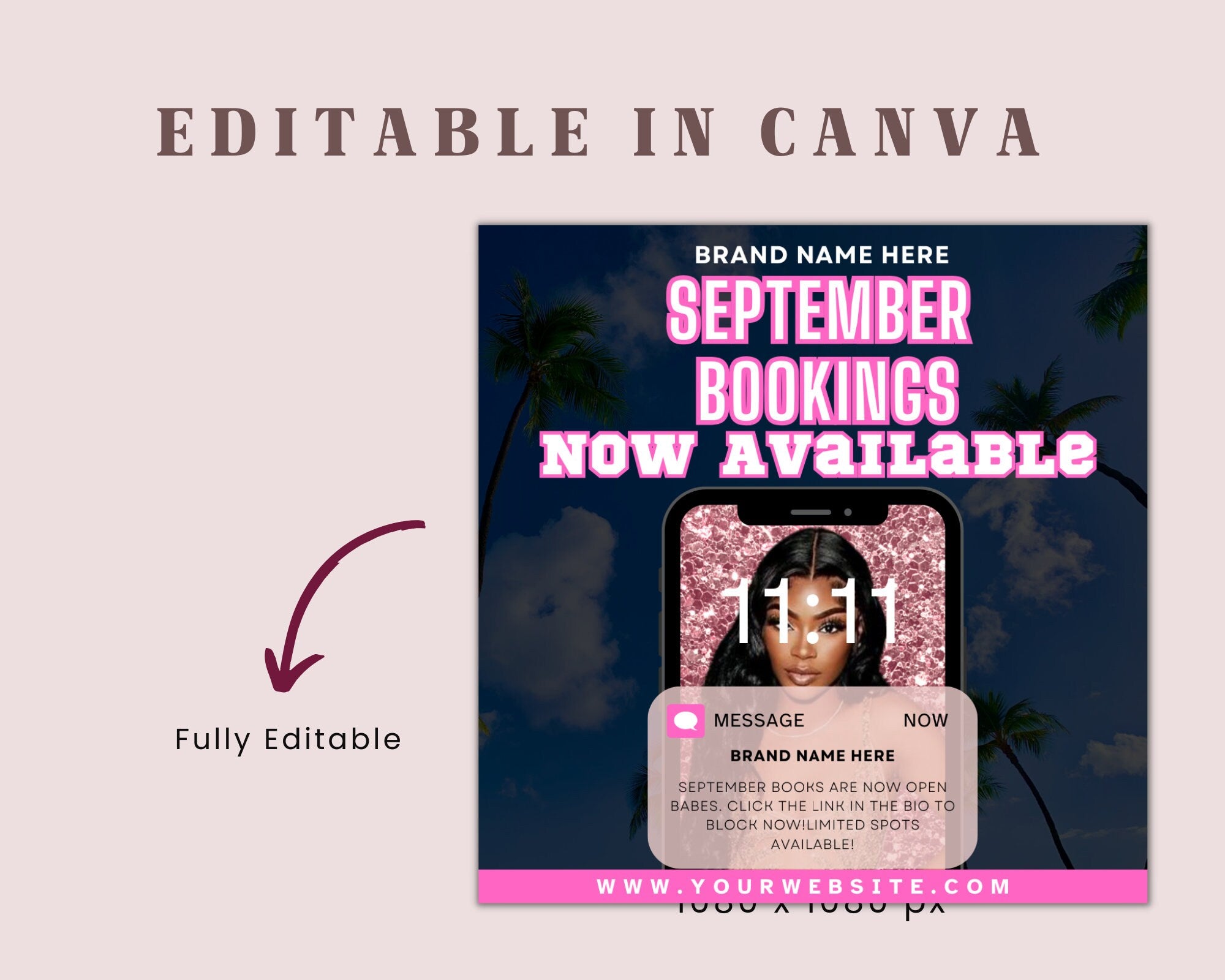 Editable September Booking Flyer, DIY Hair Lash Makeup Nail Appointments Available Flyer Template, Social Media Flyer, Book Now Flyer