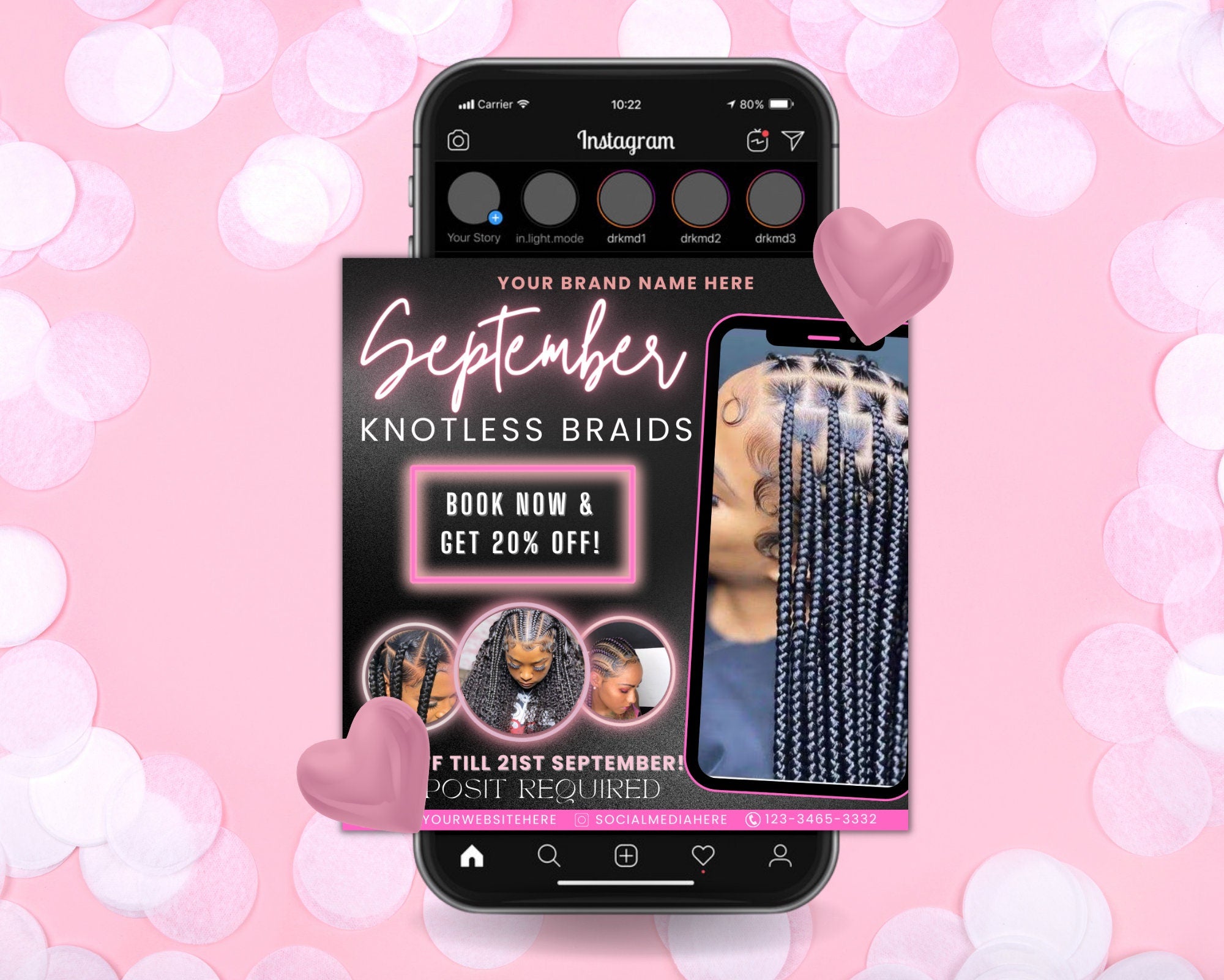 September Bookings Flyers, Knotless Braids Flyer, Braids Flyer, DIY Hair Lash Makeup Nail Book Now Flyer, Social Media Flyer