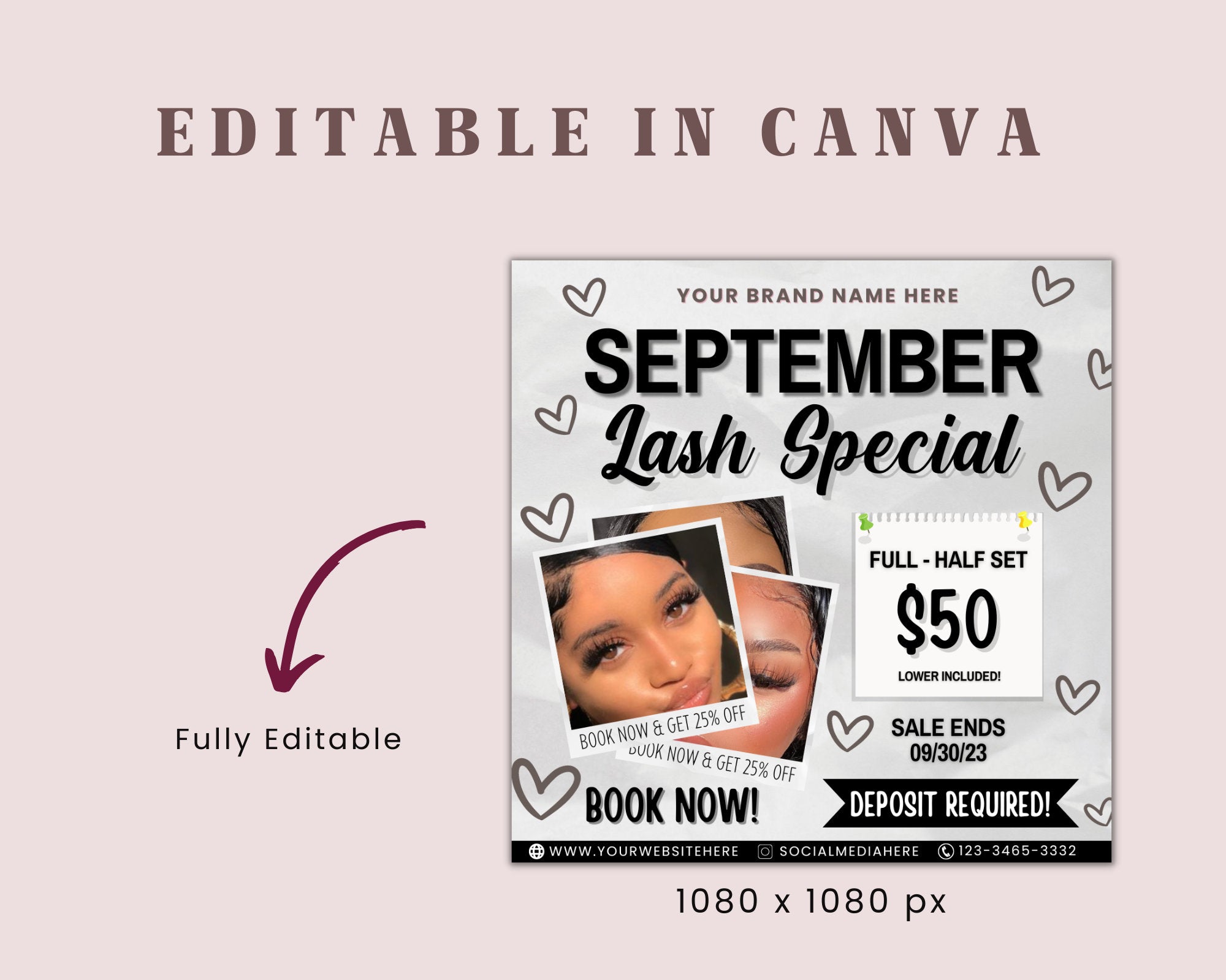 September Bookings Flyers, September Lash Special Flyer, Lash Flyer, Editable Booking Flyer Template, Social Media Flyer, Book Now Flyer