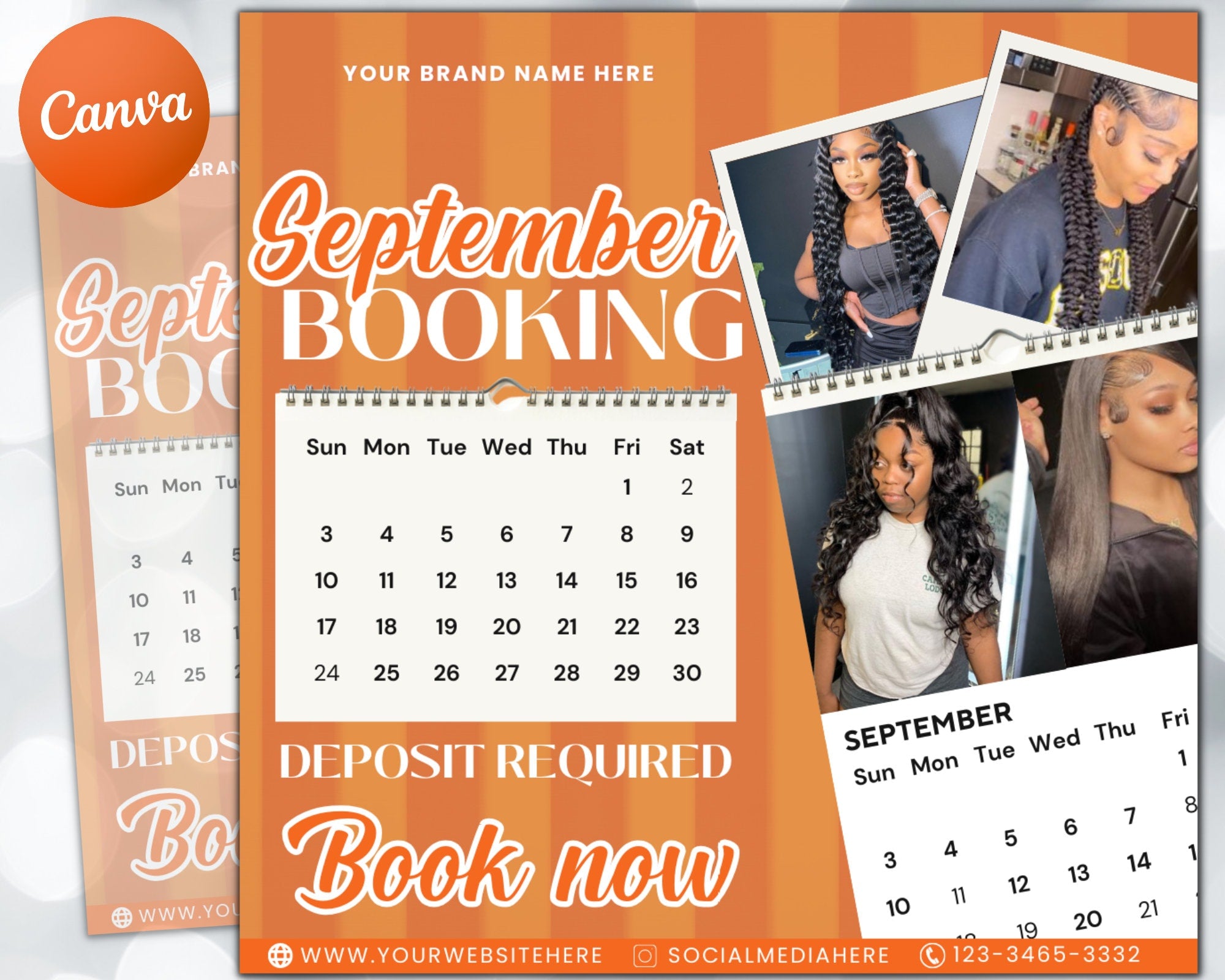 September Bookings Flyers, Editable Calendar Flyer, DIY Hair Lash Makeup Nail Book Now Flyer, Pink Flyer Social Media Flyer