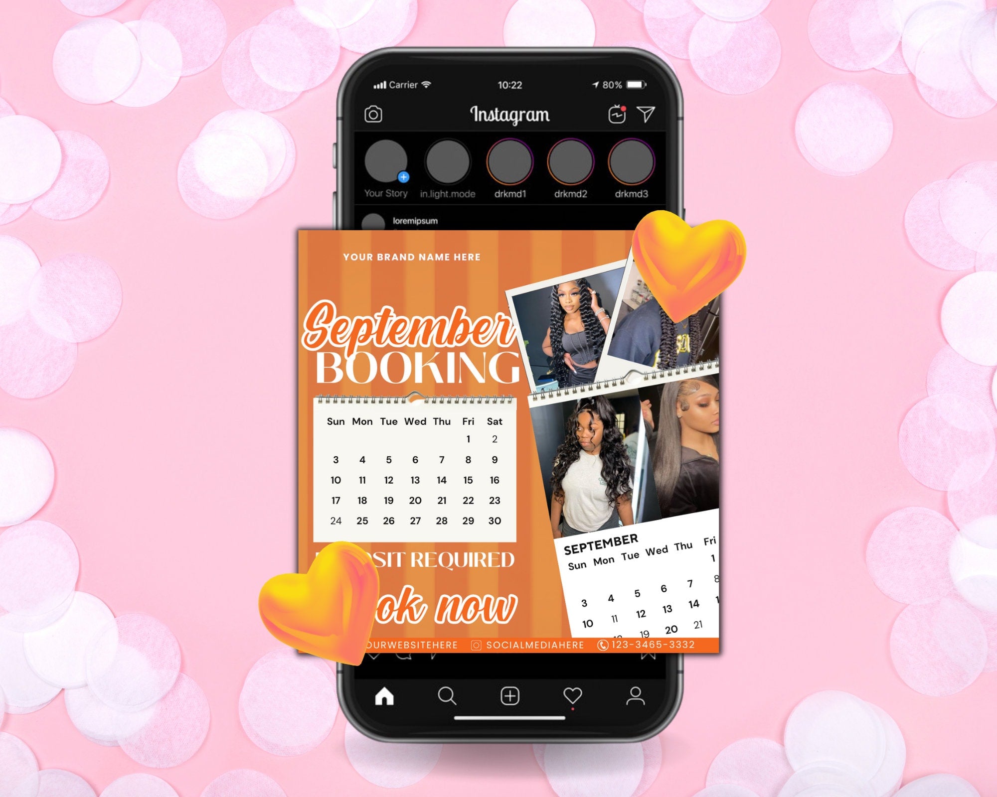 September Bookings Flyers, Editable Calendar Flyer, DIY Hair Lash Makeup Nail Book Now Flyer, Pink Flyer Social Media Flyer