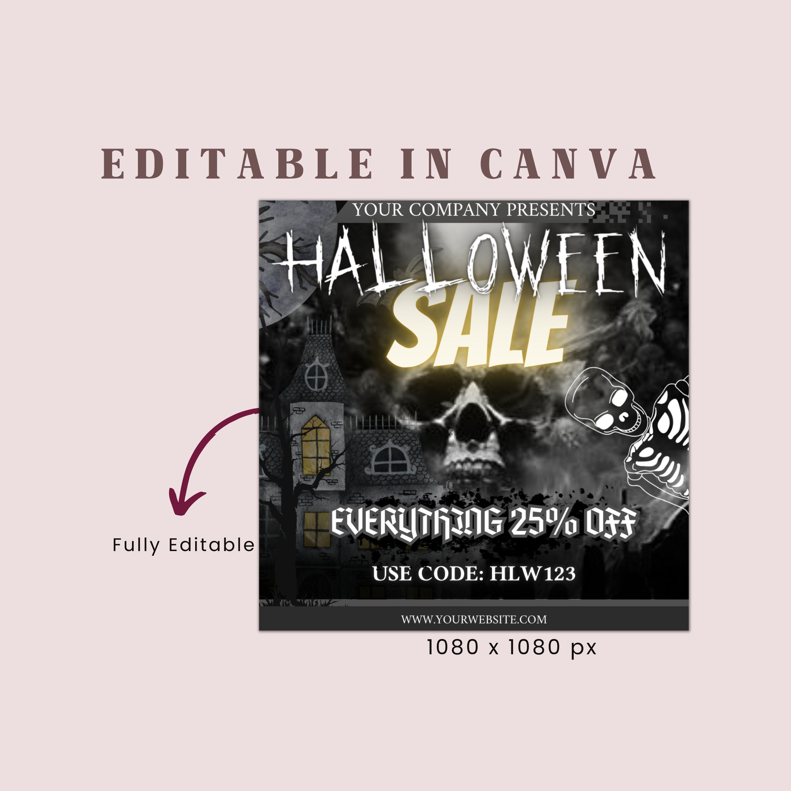 Halloween Flyer, Social Media Flyer, Editable Halloween Party Invitation, DIY Canva Template, Halloween Party Flyer Canva