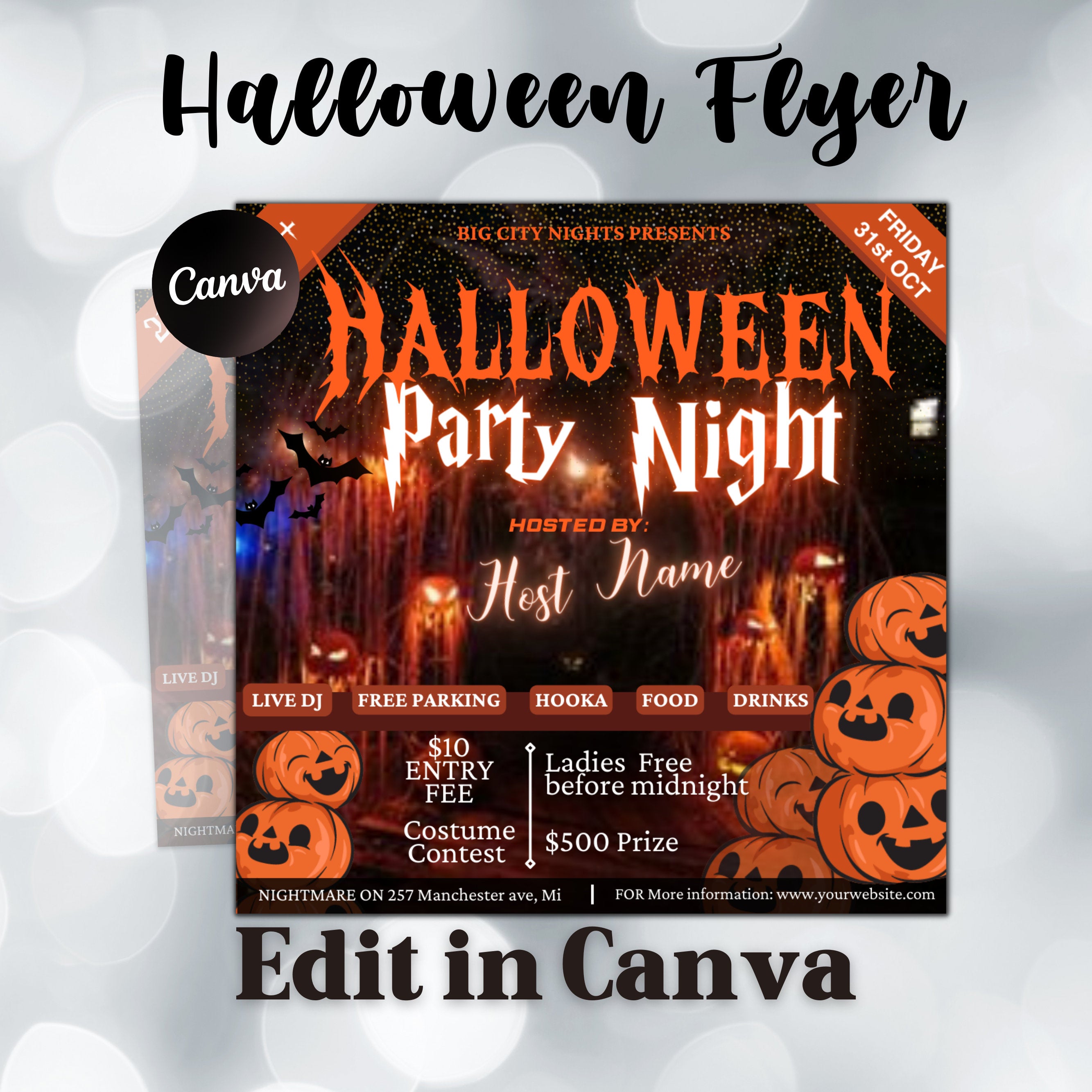 Halloween Flyer, Social Media Flyer, Editable Halloween Party Invitation, DIY Canva Template, Halloween Party Flyer Canva