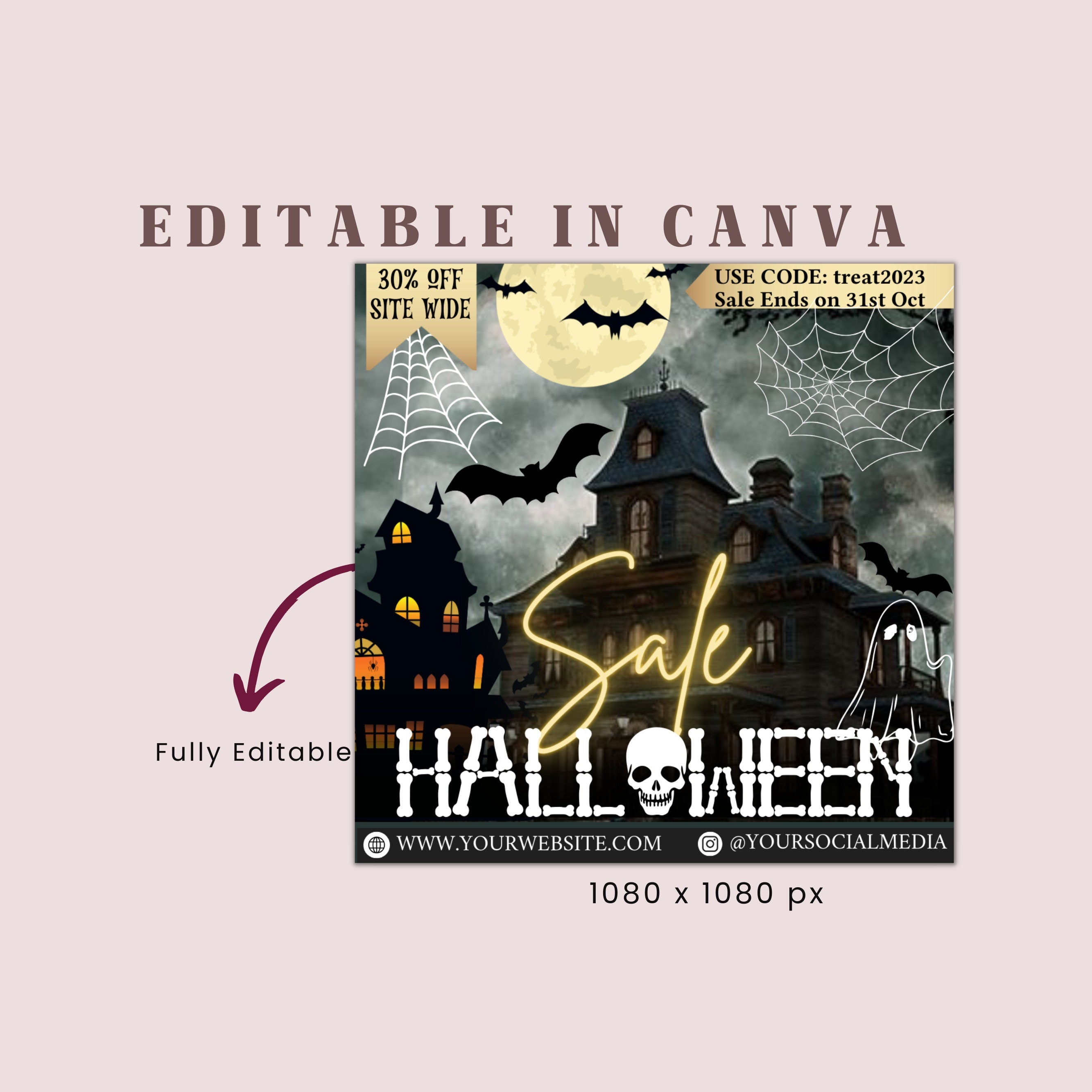 Halloween Flyer, Social Media Flyer, Editable Halloween Party Invitation, DIY Canva Template, Halloween Party Flyer Canva